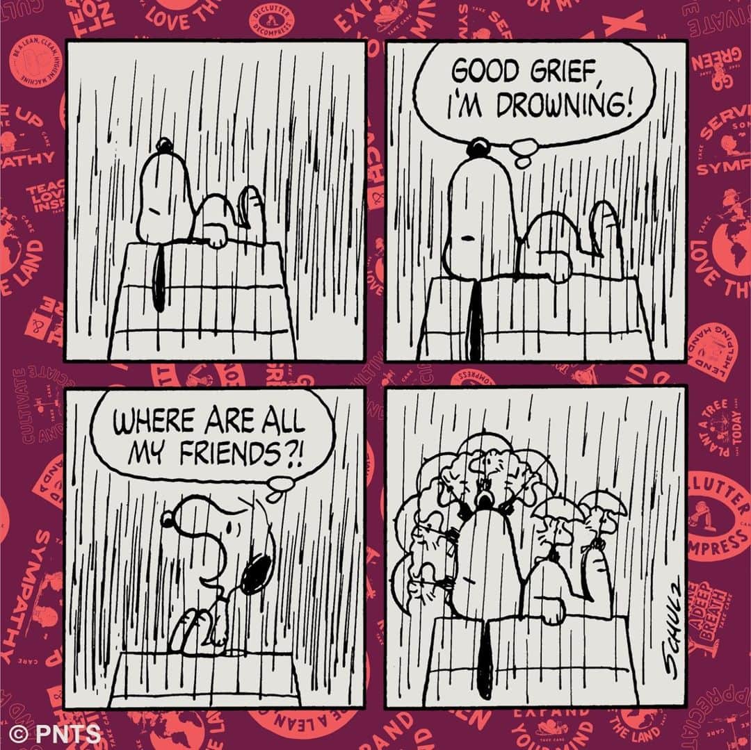 スヌーピーのインスタグラム：「Friendship is holding an umbrella for your bestie ☔  ... #TakeCareWithSnoopy #TakeCareTuesday」