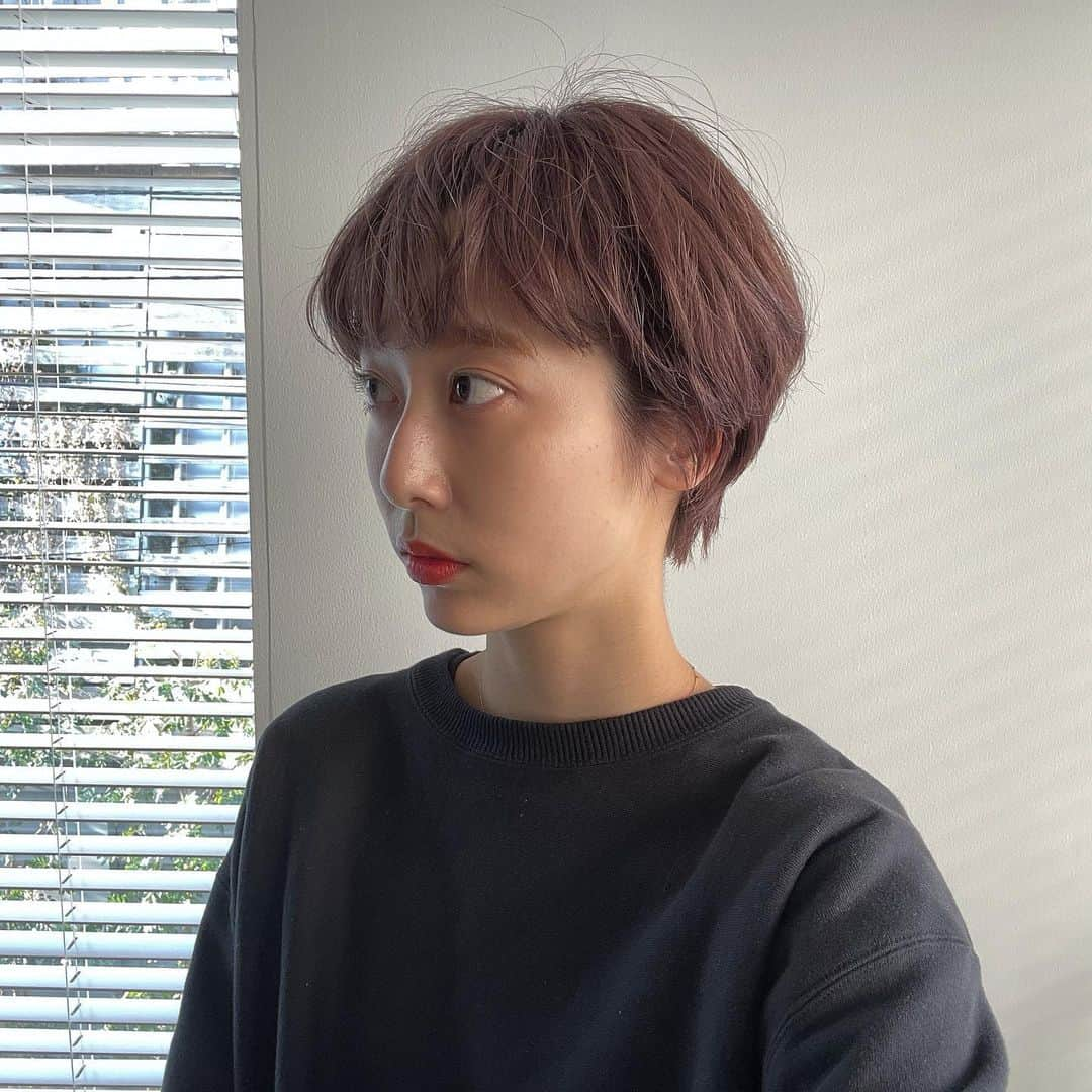 石田一帆さんのインスタグラム写真 - (石田一帆Instagram)「. ヘアカットカラーしました☁️  前回初めて全頭ブリーチをして、 そこから色を重ねていただきました◯  今回の色味は、 野口さんがやりたいのがある！絶対似合うから！と 激推しされまして、そのままじゃあそれで☺️と お任せしたのがこちらです💁‍♀️笑  透明感がすごい👏 ブリーチした後の色の入り方って全然違いますね◎  カラーしたてのこの写真はピンク感がしっかり。 2日たった今はこの時よりはピンクが落ち着いてきて 更に抜けていくとまた色味変わっていくのかな？ これからの色変化も楽しみです🙋‍♀️  ボブの時してた #アクセサリーバング のように 前髪だけ遊んだりしてます🐥  #cieca#haircut#haircolor#hairsalon#beauty#omotesando#fashion#ootd#coordinate#casual#mystyle#シエカ#ヘアカット#ヘアカラー#ショートヘア#ショート#美容メンテナンス#美容#表参道」2月23日 17時33分 - ishidakazuho