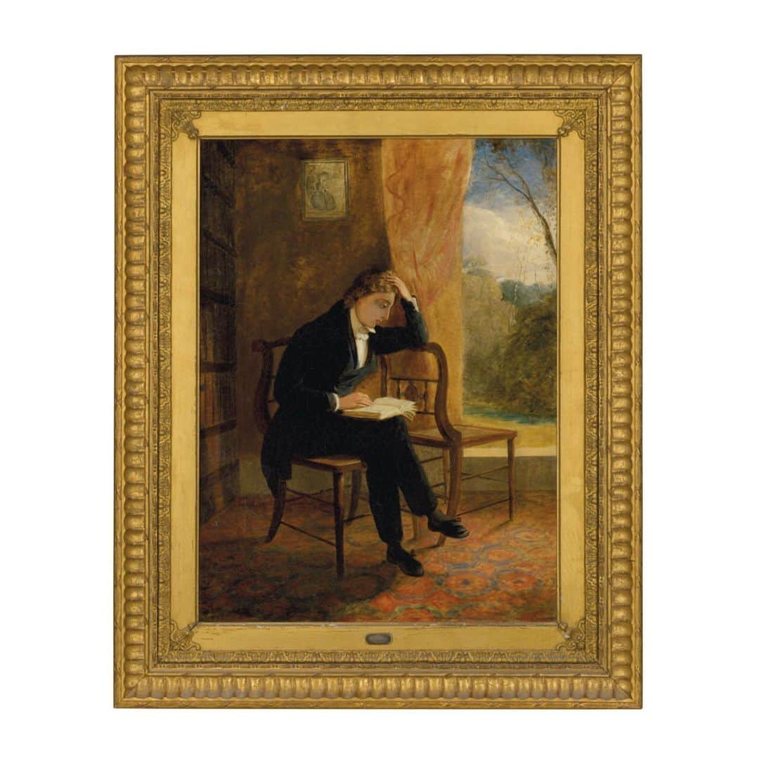 クリスティーズのインスタグラム：「'A thing of beauty is a joy forever' -  John Keats (1795-1821).⠀ .⠀ The present work is one of the most celebrated portraits of John Keats, painted by his close friend Joseph Severn. Concealed in the frame is a lock of the poet's hair.⠀ .⠀ Today marks the 200 year anniversary of the poet's passing. After falling ill with tuberculosis, Keats left England to go to Italy but died at the young age of 25.⠀ .⠀ 'This was the time he first fell ill & had written the Ode to the Nightingale (1819), on the morning of my visit to Hampstead I found him sitting with the two chairs as I have painted him and was struck with the first real symptoms of sadness in Keats so finely expressed in that Poem.' - A letter by Severn to George Scharf on 22 December, 1859.⠀ .⠀ Two hundred years later, today Keats is regarded as one of the best-known English Romantic poets.⠀ .⠀ Joseph Severn (1793-1872), 'Portrait of John Keats at Wentworth Place on the day of his composing 'Ode to a Nightingale', 1834. Estimate: £20,000-£30,000.⠀ .⠀ Books, Manuscripts, Photographs: from the Middle Ages to the Moon — 14-28 April⠀ .⠀ #books #manuscripts #johnkeats #poet #poetry #poem #romanticpoet #josephsevern #200anniversary #keats200anniversary #keats200 #keatsanniversary」