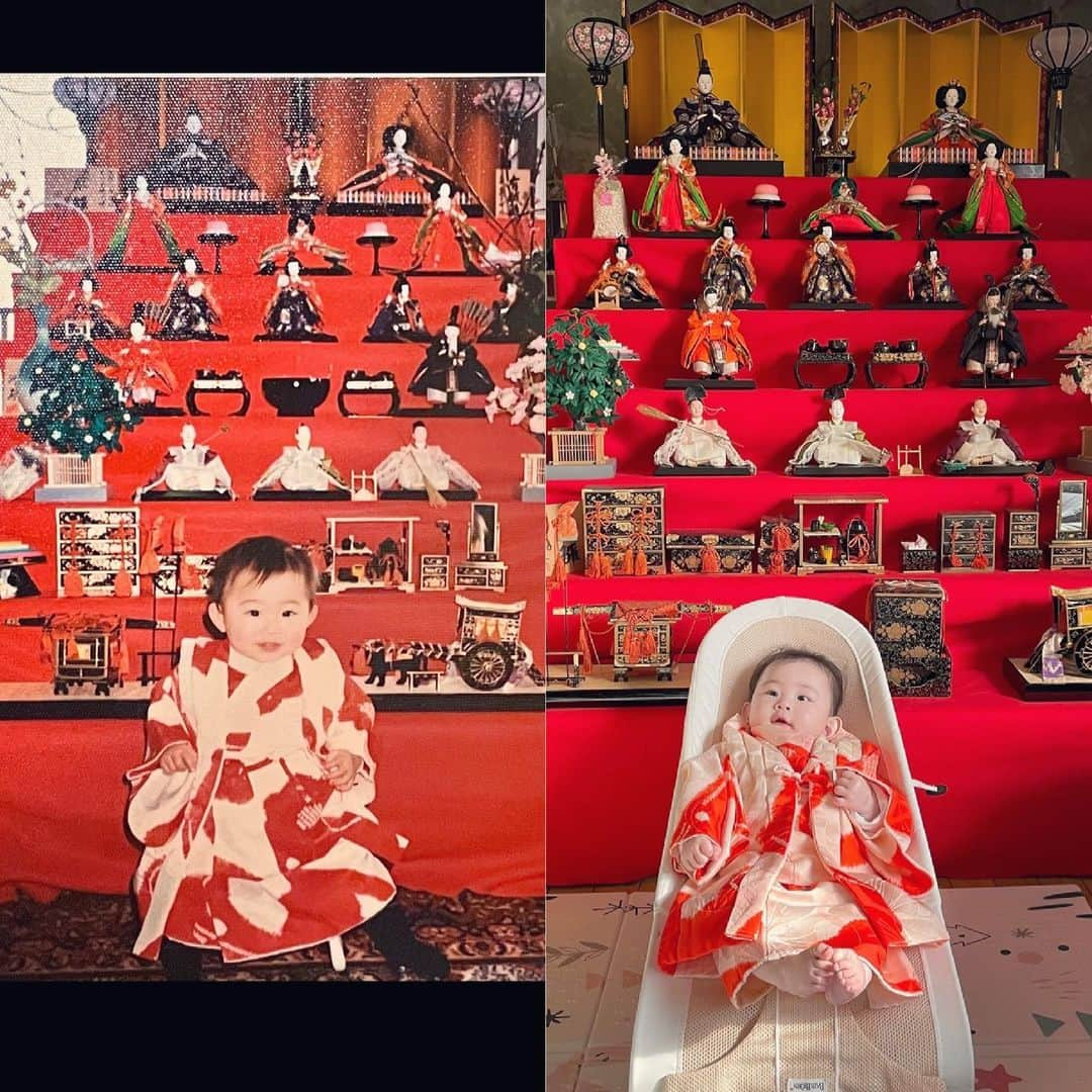 栄田祥子さんのインスタグラム写真 - (栄田祥子Instagram)「ラブリーまんじゅうちゃん、初節句。 めぐりめぐる摩訶不思議さ🌀  またこのお雛様が見られるとは思っていなかったから、今日はほんとうにほんとうに嬉しかった。亡き祖母にも、両親にも感謝。  産まれてから未だ孫娘に会えていない秋田の父母も、素敵なお雛様を飾ってくれていて。きっと毎日眺めてはこの子の今日を想ってくれているんだろうと、暖かいお守りの波動を感じる。ああ、はやく連れて行きたいな。きっと泣いちゃう気がする。コロナ、そろそろ勘弁してください。  さあ、 春がいよいよ近づいて来てるぞ🌸」2月23日 20時41分 - shoko_eida