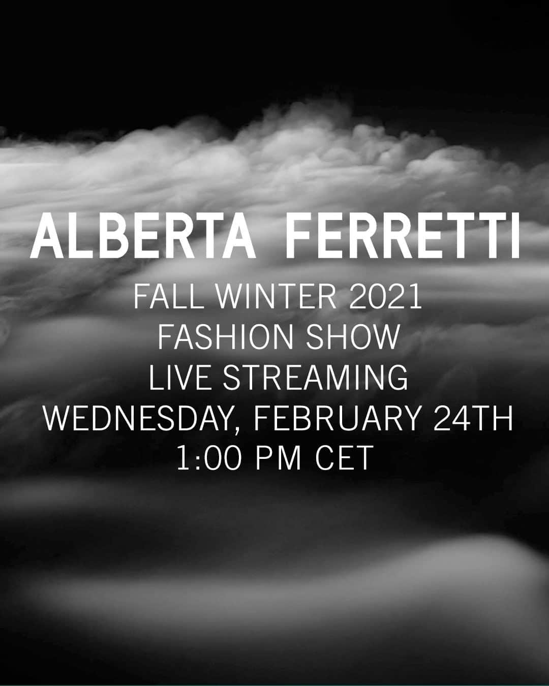アルベルタフェレッティのインスタグラム：「You're invited to Alberta Ferretti Fall Winter 2021 virtual front row.  Follow the live streaming on Wednesday, February 24th at 1:00 PM CET, on Instagram, Facebook, Weibo and Wechat.  #AlbertaFerretti #FW21 #MFW」