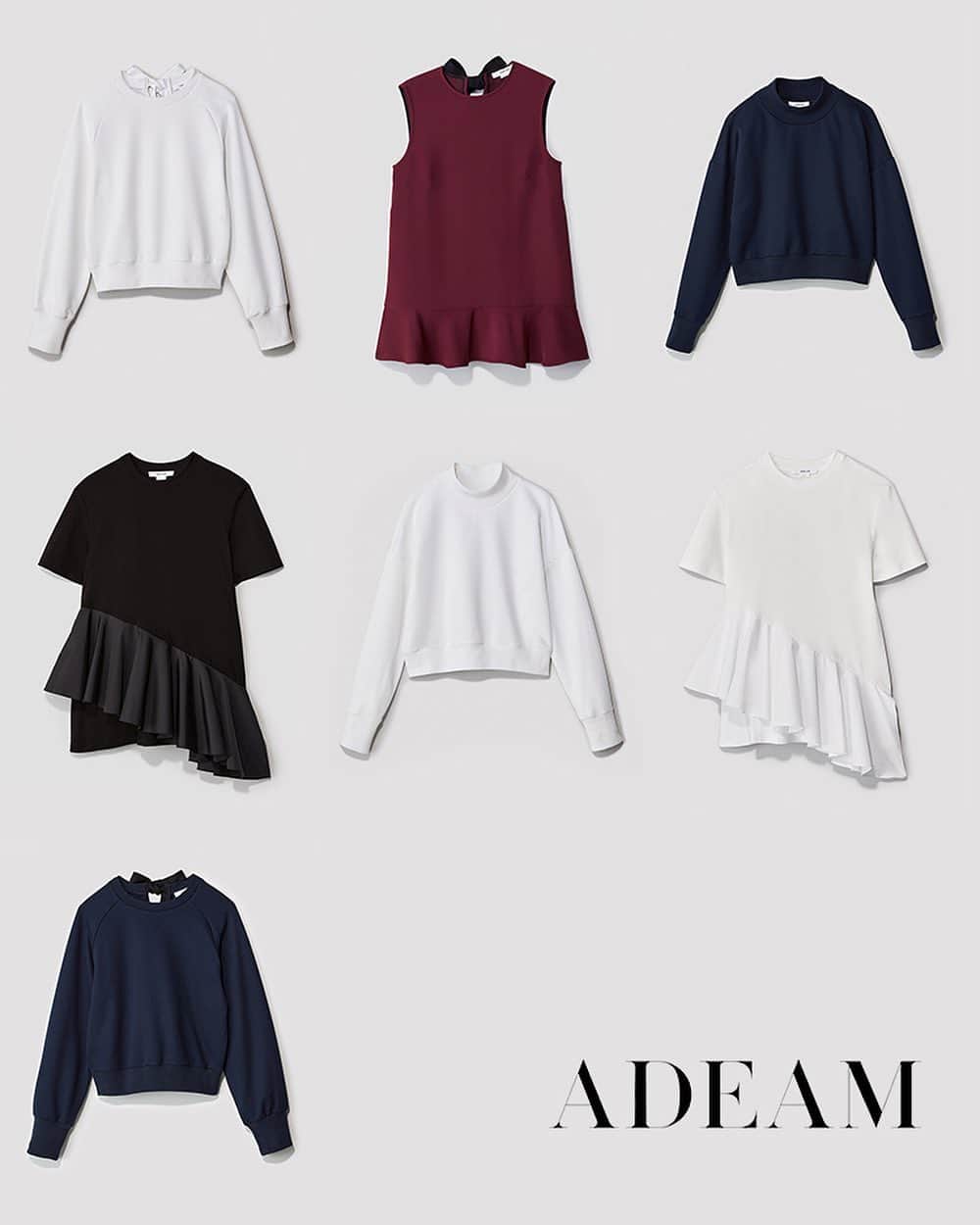 アディアムのインスタグラム：「Introducing #ADEAM Basics. A sustainable core capsule collection crafted from overstock fabrics. Elevate your everyday style with our signature Japanese Crepe and luxe cotton pieces. Explore the collection at ADEAM.com.」
