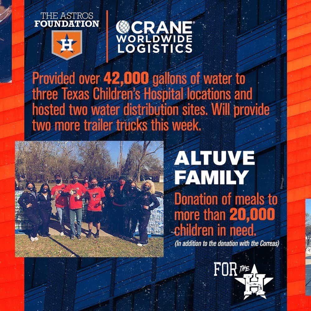 ヒューストン・アストロズのインスタグラム：「From water to meals to pet rescue to fundraising, we are #ForTheH」