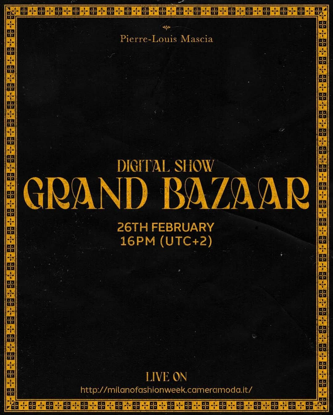 Pierre-Louis Masciaさんのインスタグラム写真 - (Pierre-Louis MasciaInstagram)「Don’t miss our exclusive digital show GRAND BAZAAR featuring our upcoming Fall/Winter 21 collection for Milan Fashion Week. Shot inside the Eglise Du Gésù in Toulouse, the collection develops around the concept of knowledge and know-how.  Follow the live stream on 26th February at 16pm (UTC+2) on milanofashionweek.cameramoda.it  Stay tuned. @cameramoda . #plm #pierrelouismascia #unpredictableclassic #collection #fw21 #mfw #milanfashionweek」2月24日 1時56分 - pierrelouismascia