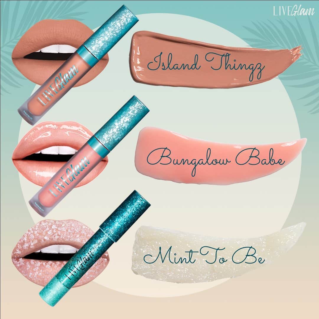 LiveGlamのインスタグラム：「AVAILABLE NOW: #LiveGlam March 2021 Lippie and Brush Collections! 🐚🌴 Let’s get lost in Paradise 🌊☀️  👄Island Thingz: Due for an Island getaway? This lippie screams vacay mode with its beachy nude matte shade. 👄 Bungalow Babe: The Fijan waters got nothin’ on this crystal clear coral pink lippie! 👄 Mint To Be: Your tan may fade, but your lips will forever be gleaming with this scrub!  ✨M310: great for sweeping on highlight! ✨M167: great for blending any harsh lines! ✨M443: great for precise liner looks! ✨E17: great for targeted crease placement! ✨M250-1: great for detailed eye looks!  Wanna trade? If you’re a current LiveGlam member & not feeling one or all of these lip products/ brushes, no worries! Just log in to your account before your next billing date and you can TRADE for a different product! 😍  Comment your favorite lip product or brush for a chance to win the collections! 🐠💙  Congrats to winner  @ryaquelinpizano 🎉 please DM us to collect your prize!!」