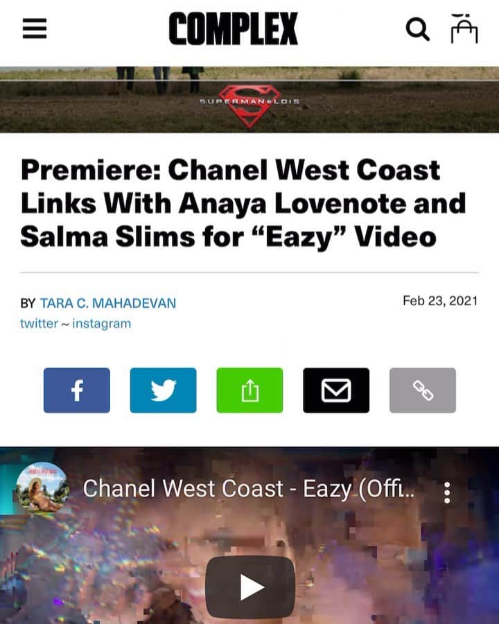 のインスタグラム：「Thank you @complex for premiering my new video #EAZY ft @anayalovenote & @salmaslims! Watch it now @ COMPLEX.COM」