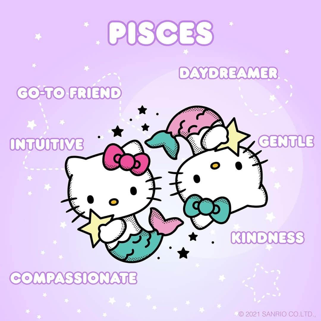 Hello Kittyのインスタグラム：「Hello #Pisces Season! ♓ Tag your Pisces BFF who loves to daydream💕 ⁠ ⁠ Link in bio to shop #HelloKitty zodiac tees.」