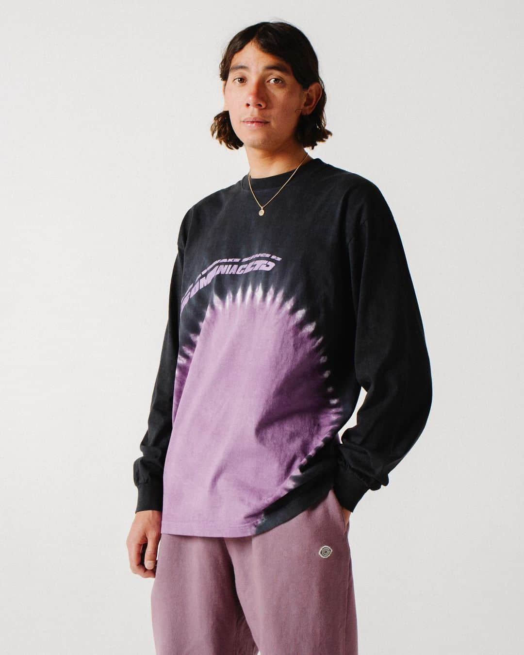 サキャスティックのインスタグラム：「@insomniacltd Pre Spring   Fireball L/S Tee Purple 6.5 oz medium weight cotton T, pre-shrunk, custom tie dye design, silkscreen chest print, made in USA.  Opaque Sweatpant Purple Heavyweight cotton fleece, pre-shrunk, custom logo drawcords, embroidered patch, back patch pocket. Made in the USA.」