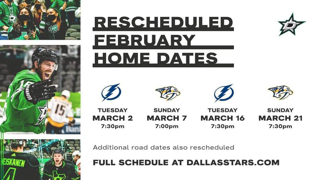 ダラス・スターズさんのインスタグラム写真 - (ダラス・スターズInstagram)「The @nhl has announced updates to our 2020-21 regular-season schedule.   In total, 11 games have had their dates changed.   𝙁𝙪𝙡𝙡 𝙨𝙘𝙝𝙚𝙙𝙪𝙡𝙚 📆 at DallasStars.com」2月24日 7時05分 - dallasstars