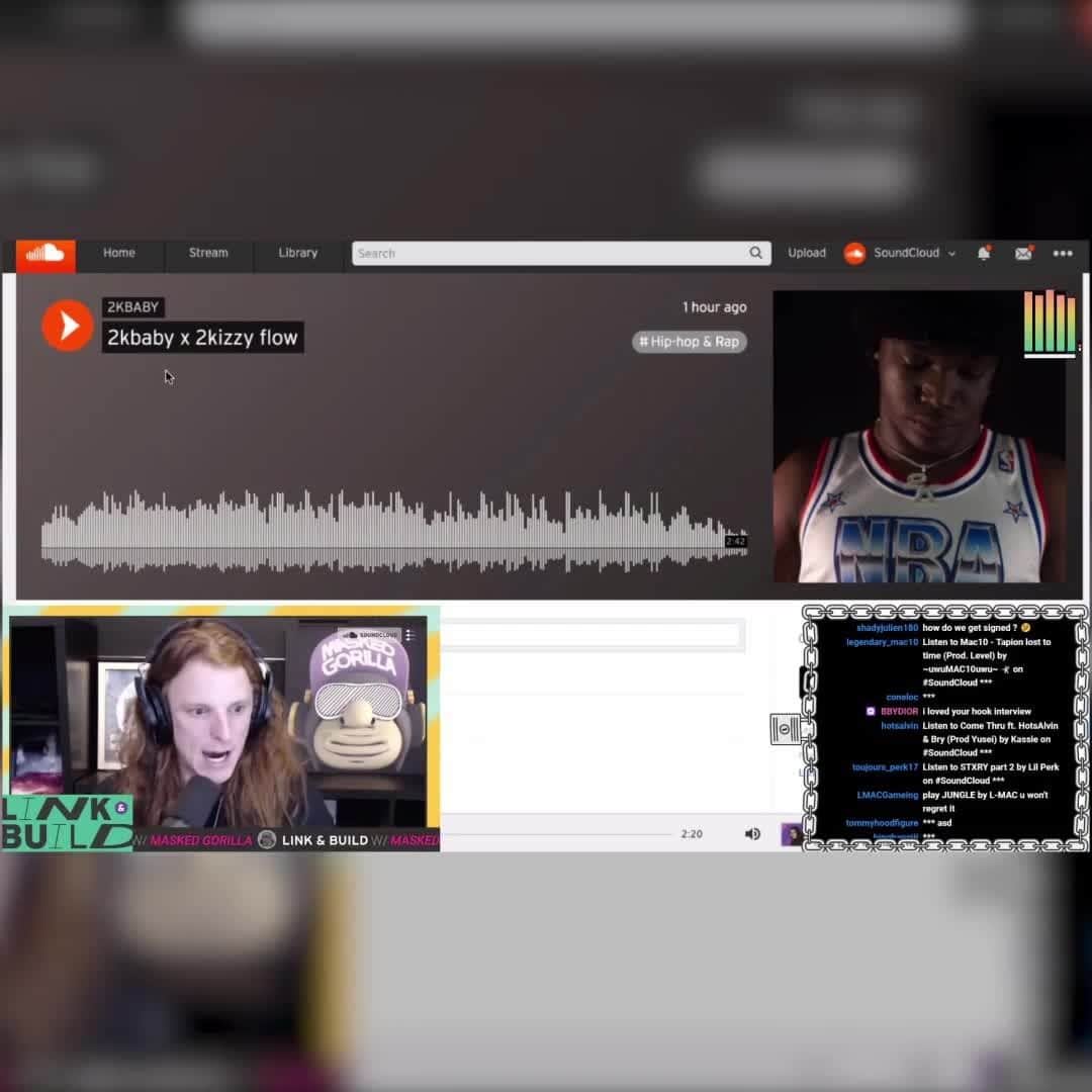 サウンドクラウドのインスタグラム：「🗣 It's that time once again!⁠ ⁠ Earlier this season, @MaskedGorilla premiered new @2kBaby music. Now he's joining the stream this week. Tweet your links using #LinkandBuild for a chance to have your music reviewed. 🔗🤝 Thursday at 3PM PT | 6PM ET.」