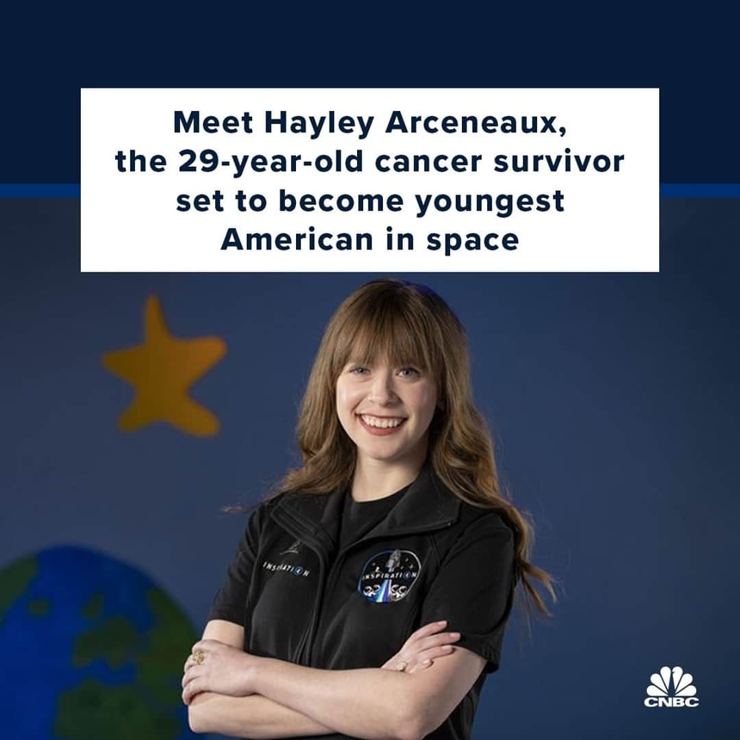 CNBCさんのインスタグラム写真 - (CNBCInstagram)「“My battle with cancer really prepared me for space travel."⁠ ⁠ St. Jude Children’s Research Hospital announced Monday that former patient and bone cancer survivor Hayley Arceneaux will join billionaire Jared Isaacman on the first all-civilian SpaceX flight later this year. At 29, Arceneaux will become the youngest American, as well as the first person with a prosthetic body part, to go to space.⁠ ⁠ Arceneaux, who now works as a physician assistant at St. Jude, said cancer "made me tough, and then also I think it really taught me to expect the unexpected and go along for the ride.” ⁠ ⁠ Read Arceneaux's story at the link in bio. (With @CNBCMakeIt)」2月24日 7時30分 - cnbc