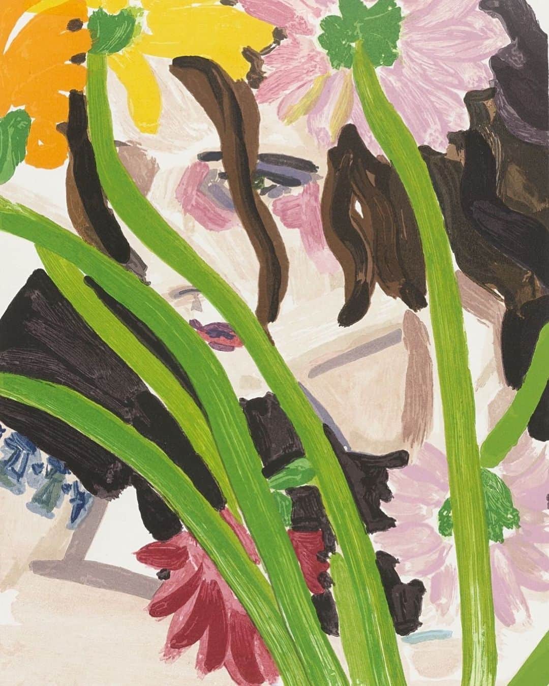 ニューヨーク近代美術館のインスタグラム：「Dreaming of spring flowers 💐  — Elizabeth Peyton. Flower Ben. 2003. Woodcut. © 2021 Elizabeth Peyton #MoMACollection #ElizabethPeyton #SpringIsComing」
