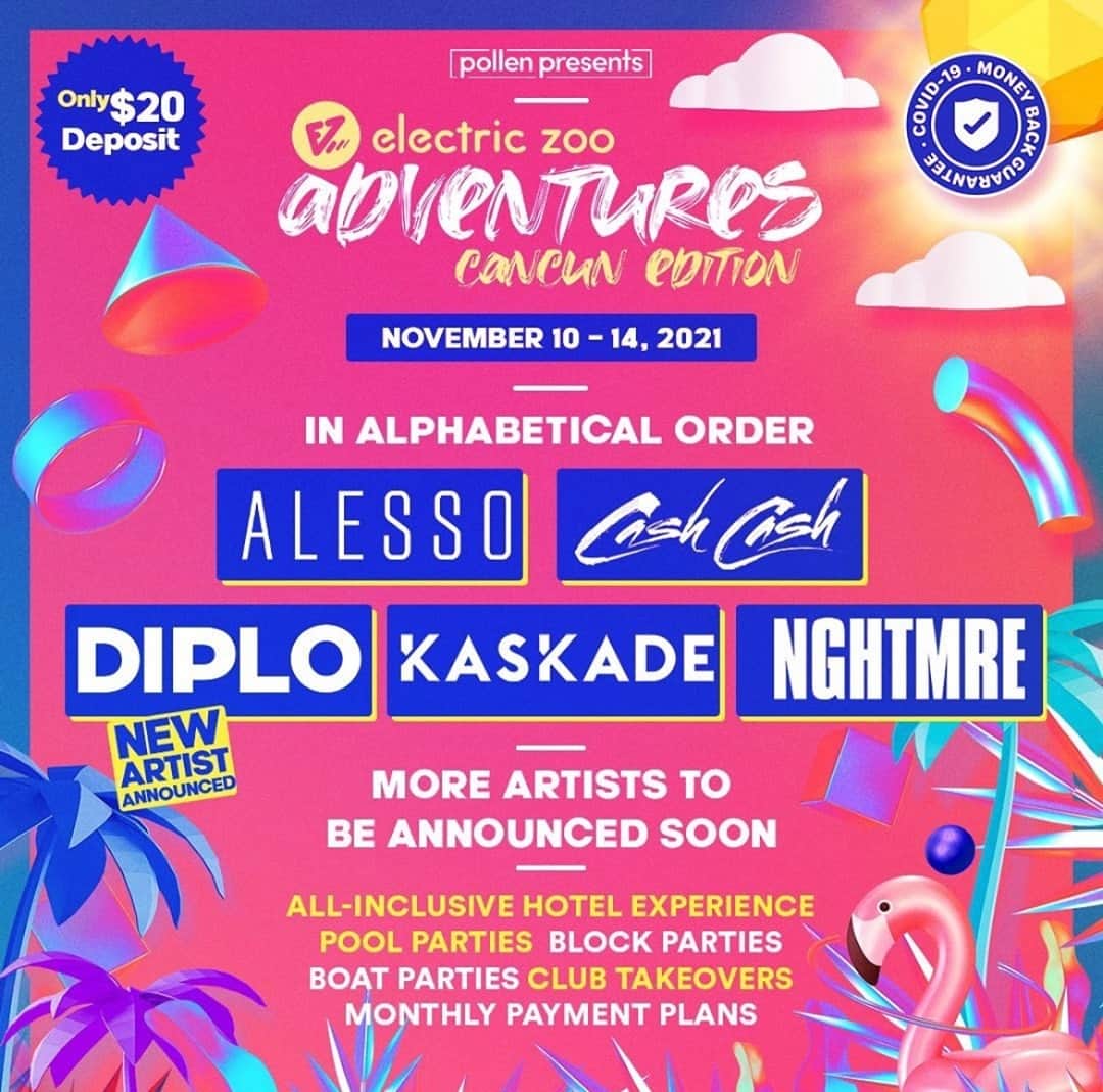 カスケイドのインスタグラム：「I’m headed to Cancun this fall for EZoo!! ⁠ Anyone wanna join me? ⁠ ➡️ LINK IN BIO⁠ for access to tix when they go on sale⁠ ((ALL TRIPS ARE COVERED BY POLLEN’S COVID-19 Money Back Guarantee))」