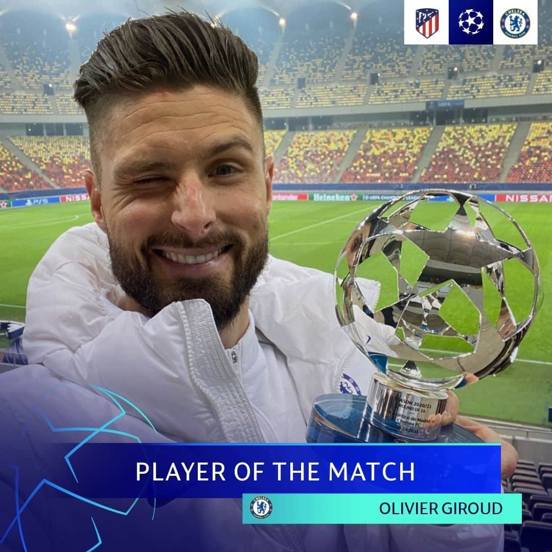 UEFAチャンピオンズリーグさんのインスタグラム写真 - (UEFAチャンピオンズリーグInstagram)「🔵😉 Olivier Giroud rewarded after his 𝘀𝘁𝘂𝗻𝗻𝗶𝗻𝗴 first-leg winner for Chelsea! 🏅  #UCL #CFC」2月24日 8時13分 - championsleague