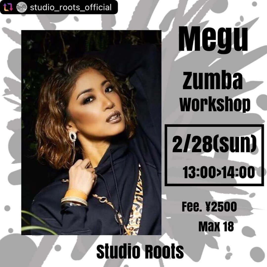 Meg（メグ）のインスタグラム：「今週末です‼️📣 . 徹底したコロナ対策、換気や消毒をしながら行いますので安心して受けられます✨皆様の参加心よりお待ちして ます🙋🏽‍♀️💕 . ジャンルはラテンだけでなく色々な ジャンルも混ぜてやります🌈 (会員でなくてもゲストとして参加出来ます) .  #Repost @studio_roots_official with @reposter.app . . 2018/best body Japan グランプリ2019/super body contest 総合優勝 に輝いたMeg の Zumba workshop  いよいよ今週末です  Zumba&美body make✨✨  ラテンのリズムでシェイプup✨✨  予約はHPからお願い致します👆 ビジターの方も参加できます  #まだ枠あります」