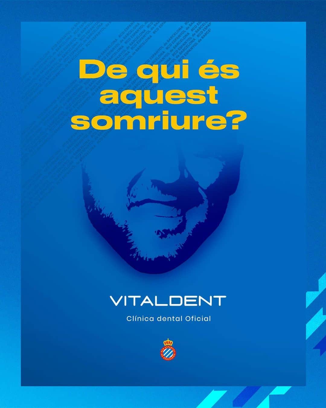 RCDエスパニョールのインスタグラム：「🥁 Aquest dimecres us portem un nou quiz! Endevina de quins tres jugadors de la nostra plantilla són aquests somriures i podràs guanyar una revisió bucodental ➕ un blanqueig dental gràcies al nostre partner, @Vitaldent_es!  🤳 Què has de fer participar? 1⃣ Like a aquesta publicació 2⃣ Respondre amb el nom dels tres futbolistes que apareixen a les imatges 3⃣ Seguir el compte de @Vitaldent_es  4⃣ Seguir el compte del @RCDEspanyol  Dimarts dia 2 de març comunicarem el guanyador. Sort! 🍀 #RCDE」
