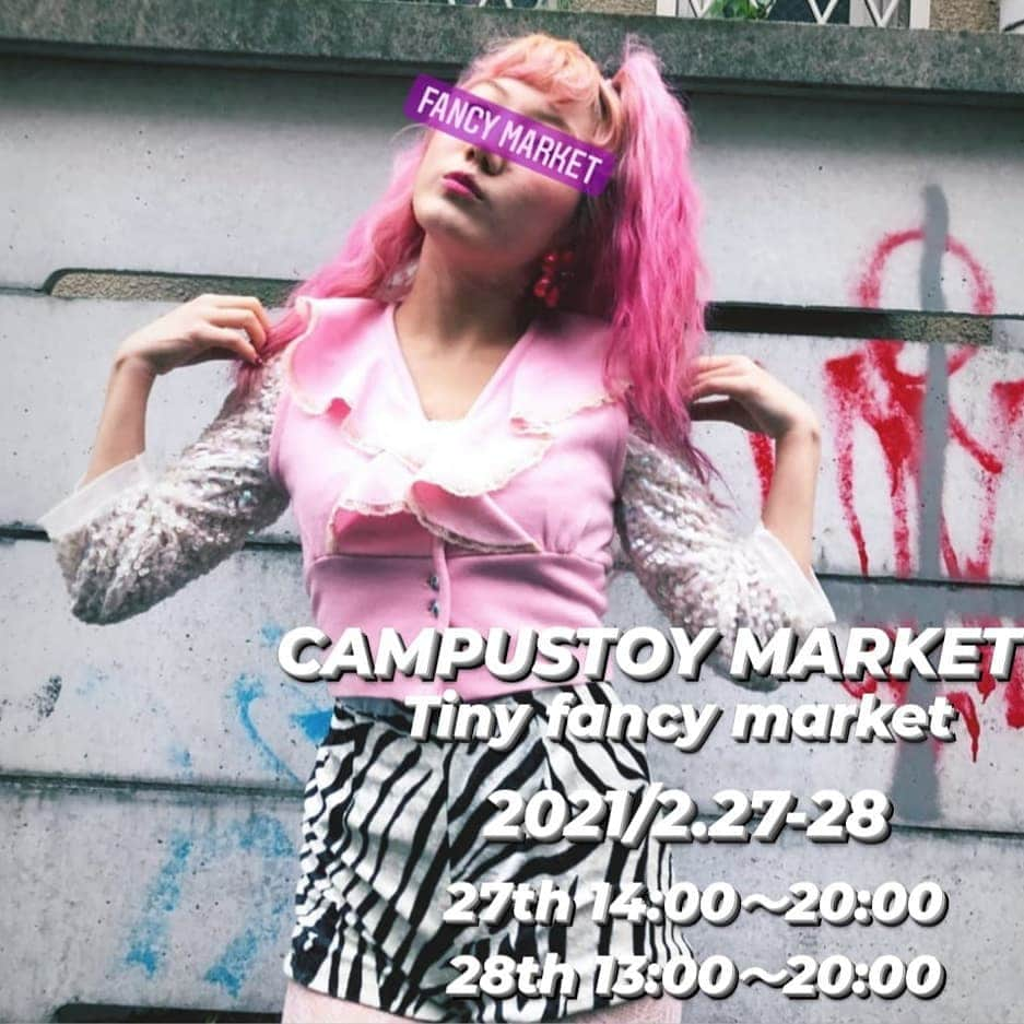 campusのインスタグラム：「今週末　CAMPUSTOY MARKET開催です☺️ CAMPUSTOYの1部出店内容と 各ディーラーの日程です🎠  27th ディーラー　 14:00～20:00 @pink______lady  @dontkillmyfancy  @darkcherrycafe  @sgmsgmsgm  @anierbox  @32.scooper  @upful_ @campustoy_matz   28th　ディーラー 13:00～20:00 @pink______lady  @32.scooper @cream_fjo  @hideakizururu  @radiocub  @darkcherrycafe  @dqr  @upful_  @campustoy_matz   出店内容につきましては各ディーラーのインスタグラムをチェックしてください🎵 こちらでも少しご紹介します！  恒例のファンシーマーケットより少ないディーラー数でフリマ感覚の気軽なイベントになります♡  ご来店によるお願いがあります♡  ご用意されているブースもありますがエコバッグや袋を持参して頂くとありがたいです🙇  お釣不足も考えられますので出来るだけ細かいお金をご用意して頂くと助かります🙇  今回は感染拡大、密を避ける為に大幅にディーラー数を減らしております。 様子を見て店内の人数制限をさせて頂くことがあります。 ご了承ください。 入り口での検温とアルコール消毒 マスク着での入場になります♡　  Staffもマスク、アルコール消毒、手洗いを徹底いたします。 全窓解放と四機の換気扇を稼働させます。 15分以上滞在されたお客様は再度手洗いアルコール消毒をお願い致します♡  金銭を触りましたらその都度アルコール消毒をお願い致します♡  今回は私を含めメンズディーラーの参加もありますので是非男性のお客様お待ちしてます🎩古着や雑貨、アクセサリーも予定しています  是非皆様お待ちしてます♡  #fancymarket　#ファンシーマーケット  今回は　#tinyfancymarket  CAMPUSTOY」