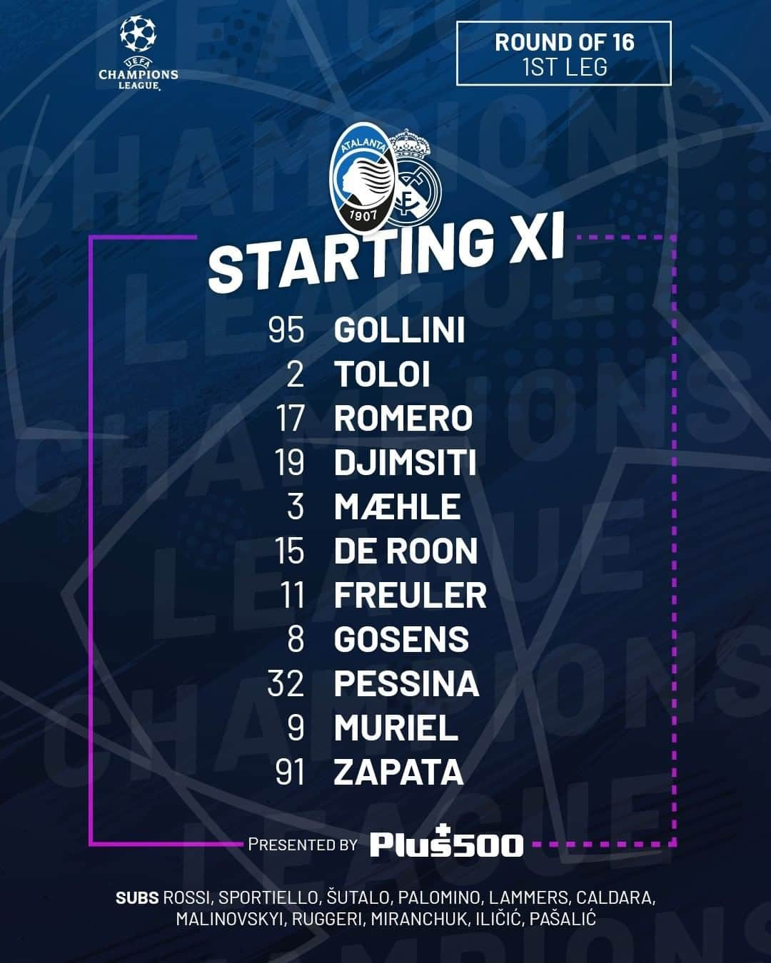 アタランタBCさんのインスタグラム写真 - (アタランタBCInstagram)「👥 Il nostro 11 titolare! 🙌 Our line-up to face @realmadrid!  #AtalantaReal #UCL #GoAtalantaGo ⚫️🔵 #Atalanta #BergAMO #ForzaAtalanta」2月25日 4時07分 - atalantabc