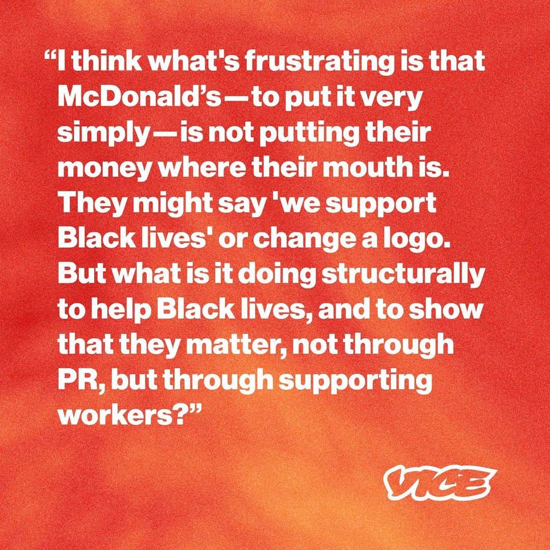 VICEさんのインスタグラム写真 - (VICEInstagram)「For years, McDonald's has internally labeled activists and employees working with the Fight for $15 campaign a security threat and has spied on them, @MotherboardVice has learned. McDonald's says that this work is designed to identify protests that "could put crew and customer safety at risk."⁠⁠ ⁠⁠ The McDonald's workers who have been protesting were surprised to find out how the company has been tracking Fight for $15. ⁠⁠ ⁠⁠ "It's a shame that instead of listening to workers' demands about what we need to stay safe on the job and support our families, McDonald's is spending its time and resources trying to undermine our voices," Gloria Muchaca, a McDonald's worker and a leader of the Fight for $15 movement in Houston, Texas, told @MotherboardVice. ⁠⁠ ⁠⁠ "We're not afraid and this won't stop us. These desperate efforts by McDonald's only show the power of the movement that we've built over the past eight years."⁠⁠ ⁠⁠⁠ A $15 minimum wage is one of the most heavily contested parts of Biden’s $1.9 trillion stimulus package. ⁠⁠ ⁠⁠ 🔗 : Link in bio on how McDonalds has been covertly fighting against it for years.⁠⁠ ⁠⁠ ⁠📸 : @french.hunter」2月25日 4時21分 - vice