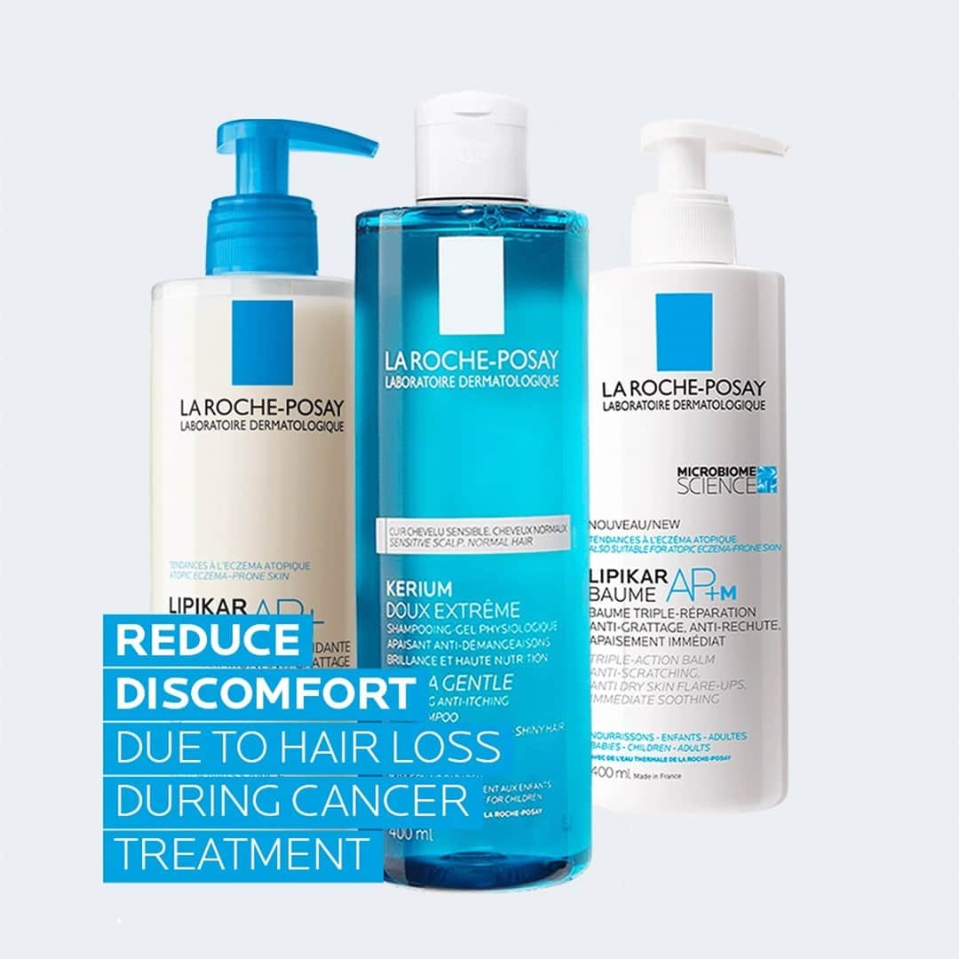 La Roche-Posayさんのインスタグラム写真 - (La Roche-PosayInstagram)「Hair loss of up to 50% is normal, and a very common side effect during cancer treatments. But even when you don’t have as much hair as before, your scalp still needs attention.  Before losing your hair, it is important to use a gentle shampoo that doesn’t hurt your skin, such as Kerium Extra Gentle.  When there is no more hair left, prefer a soft cleanser and a nourishing balm such as Lipikar Syndet AP+ and  Lipikar Baume AP+M.  Remember one thing: with or without your hair, you are still a beautiful person.  Take care 💙  Check out our New Patients Guide by clicking the link in our bio.   All languages spoken here! Feel free to talk to us at any time #larocheposay #WorldCancerMonth #LifeChangingDermatology Global official page from La Roche-Posay, France」2月25日 4時28分 - larocheposay