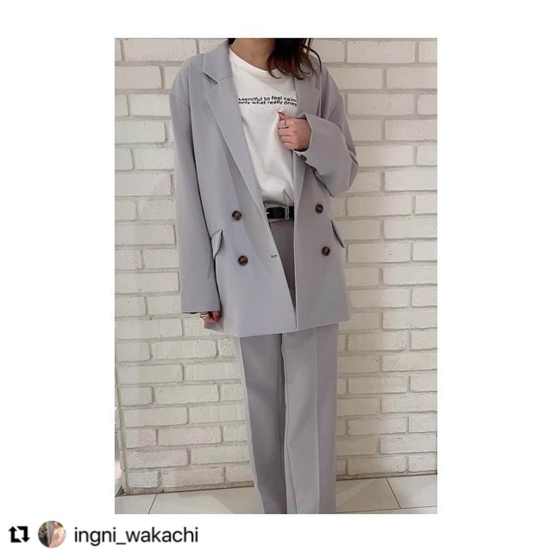 INGNI STOREさんのインスタグラム写真 - (INGNI STOREInstagram)「#Repost @ingni_wakachi 160cm ・・・ . 今季もセットアップ登場してます😳😳 インナーにロゴを挟むとカジュアル感も出て、きちっとしすぎない見た目に仕上がります♥ . ☑︎430123 #テーラージャケット ¥3,900+tax . ☑︎330124 #センタープレスパンツ ¥2,450+tax . . #ingni ﻿ #セットアップ#センタープレスパンツ#トレンド#可愛い#お洒落#プチプラ#ootd #きょこ #お洒落さんと繋がりたい #shopstaff#ショップ店員#今日のコーデ#コーデ﻿ #シンプル#いいね#insta#fashion#かわいい#ファッション#instagood#outfit#girl#着回し#カジュアル﻿#着回しコーデ」2月24日 20時02分 - ingnistore