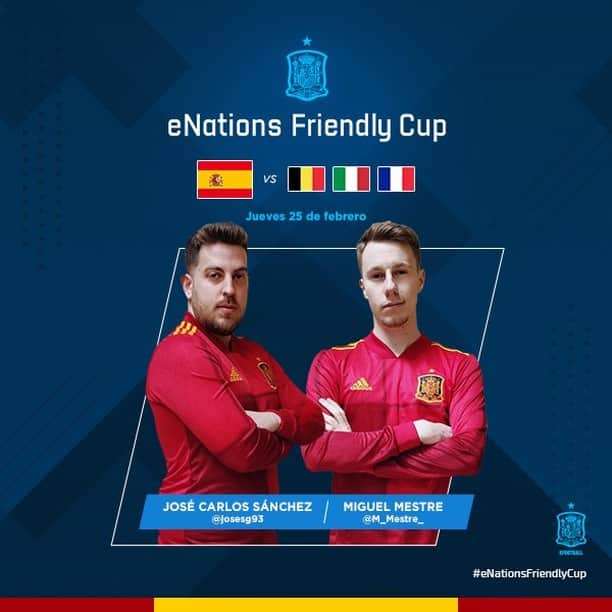 サッカー スペイン代表チームさんのインスタグラム写真 - (サッカー スペイン代表チームInstagram)「💪🏻 ¡¡Vamos con todo con la #eNationsFriendlyCup de eFootball PES!!  🎮 @josesg93 y @m_mestre_ representarán a la @sefutbol ante Francia, Bélgica e Italia en un amistoso internacional de #PES2021.  😍 ¡Síguelo en nuestros canales oficiales de Twitch, Youtube, Facebook y Twitter el próximo jueves 25 de febrero desde las 18:00 horas!  ℹ️ Desliza en la galería para ver todos los horarios」2月24日 21時40分 - sefutbol