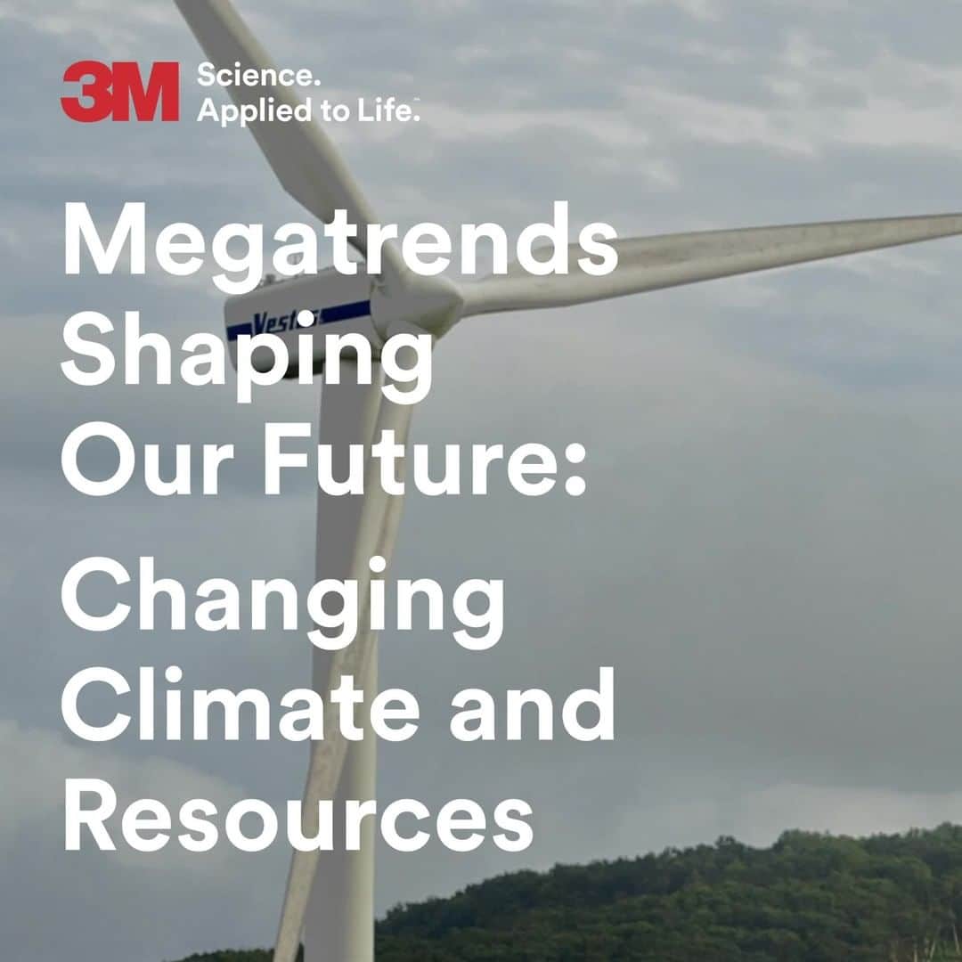 3M（スリーエム）のインスタグラム：「We analyzed data collected from 165+ of the world's most prolific research institutions and discovered some key #megatrends that will shape our future. Among them? Shifting climate and energy needs. Read more via link in bio.  #climate #sustainability」