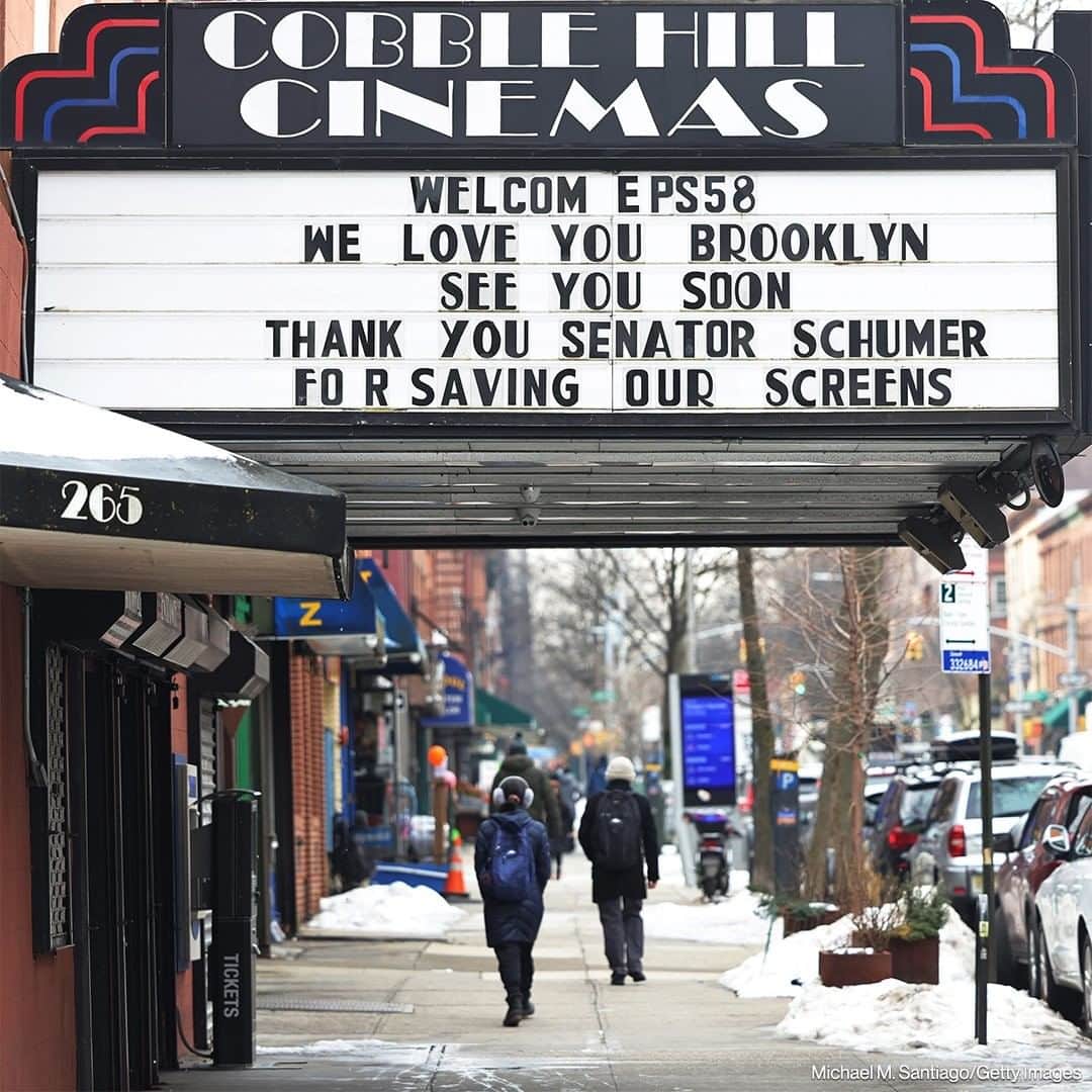 ABC Newsさんのインスタグラム写真 - (ABC NewsInstagram)「A movie theater marquee in Brooklyn, New York, reads "WE LOVE YOU BROOKLYN. SEE YOU SOON. THANK YOU SENATOR SCHUMER FOR SAVING OUR SCREENS" as movie theaters in New York are set to reopen with limited capacity. #coronavirus #pandemic #covid19 #publichealth #movies #cinema #film #reopening #newyork #ny #usa」2月25日 2時15分 - abcnews