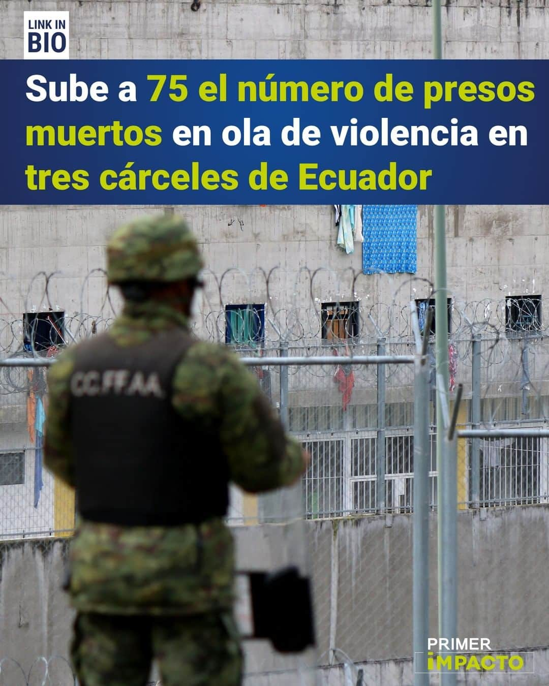 Primer Impactoさんのインスタグラム写真 - (Primer ImpactoInstagram)「El número de #presos #fallecidos por amotinamientos casi simultáneos en #cárceles de tres ciudades de #Ecuador aumentó a 75.  Las autoridades indicaron que la policía y efectivos militares ya lograron poner bajo control la situación.  La situación derivó de peleas entre bandas rivales que buscaban el control de tales centros penitenciarios y un posible intento de fuga.  Más de esta noticia a las 5pm/4c en #PrimerImpacto.」2月25日 2時47分 - primerimpacto