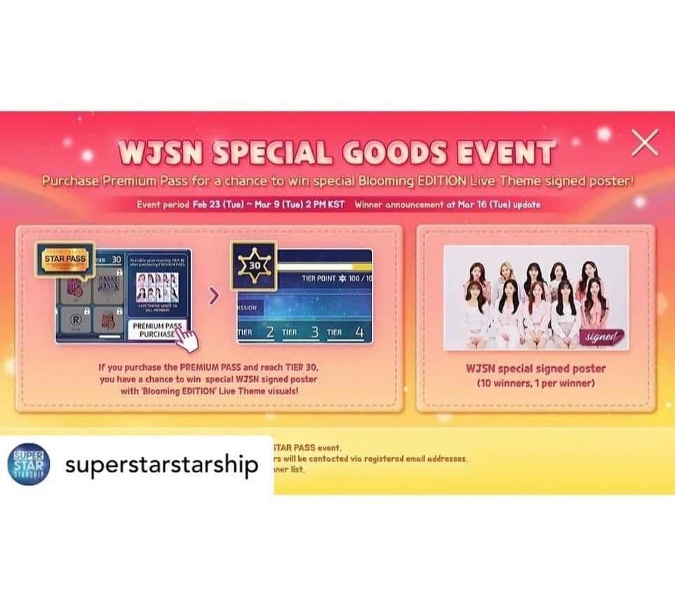 宇宙少女さんのインスタグラム写真 - (宇宙少女Instagram)「Posted • @superstarstarship  Were you looking for us? #WJSN Live Theme is out now!  Purchase STAR PASS and clear missions! #WJSN Moving Photo reward awaits!  Achieve Tier 30 to enter special goods raffle! #그때_우리 (#Memories) #언제나_우주소녀 _ 날 찾고 있었죠? 부름에 제가 왔어요! #WJSN 라이브테마 지금 출시!  스타패스를 구매해 미션을 달성하세요! 푸짐한 보상 #우주소녀 무빙 포토가 기다리니까요!  30티어를 달성 시 추첨을 통해 스페셜 굿즈를 드립니다! #그때_우리 (#Memories) #언제나_우주소녀」2月25日 12時55分 - wjsn_cosmic