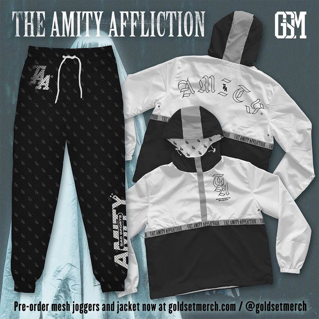The Amity Afflictionのインスタグラム：「TAA x @goldsetmerch limited "Sad Sports Division" Jackets and Mesh Joggers are available now for world wide pre-order! Sizes S-4XL www.goldsetmerch.com」
