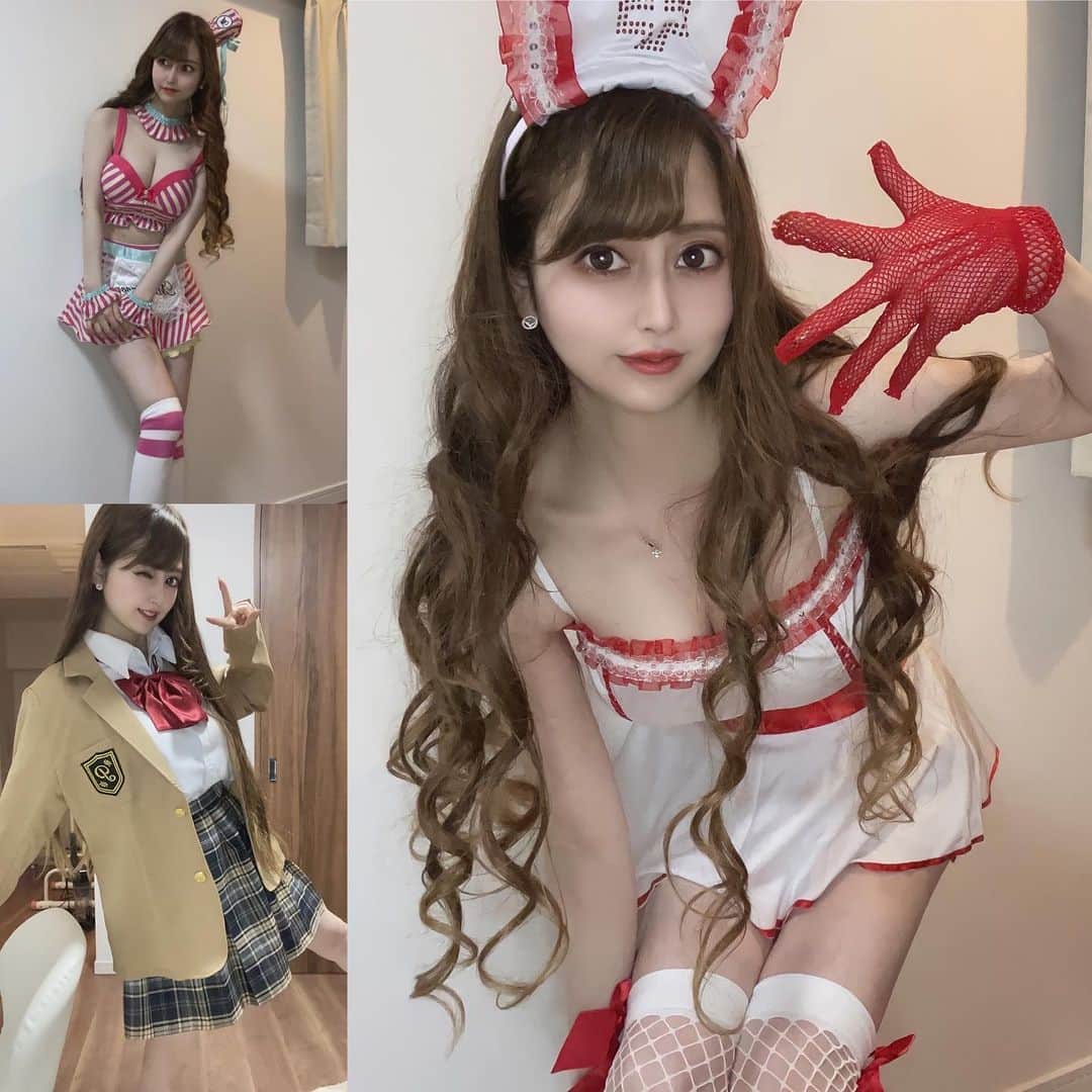 華平エレナのインスタグラム：「ハロウィンより仮装してる🎃🔥 楽しんだ🥺 リスナーさまさまありがとう🙏🔥💓  #ナース #パティシエ #jk #ライバー #銀座 #キャバ嬢 #ホステス #コスプレ」