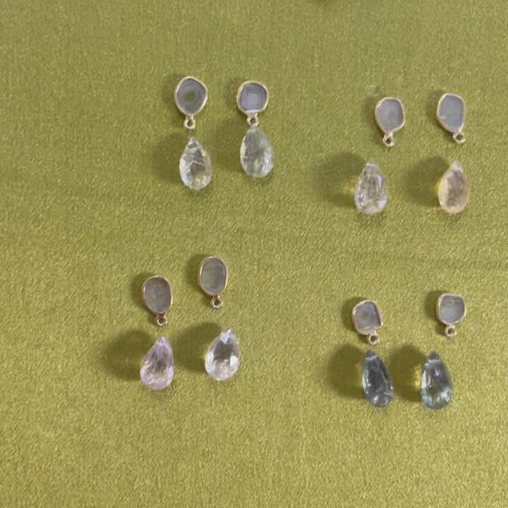 チャンルーのインスタグラム：「Matching the perfect pair :) Limited restock of our 14k gold, sapphire and diamond earrings!」