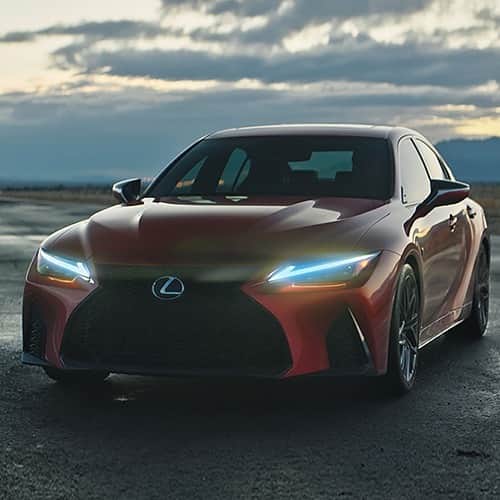 Lexus USAのインスタグラム：「Introducing the all-new #LexusIS 500. It features a hood with sculpted character lines hiding a 472-hp* V8, and exclusive 19-inch split-10-spoke Enkei machined-finish alloy wheels tucked under widened fenders that hint at the performance to come. Learn more at the link in our bio.」