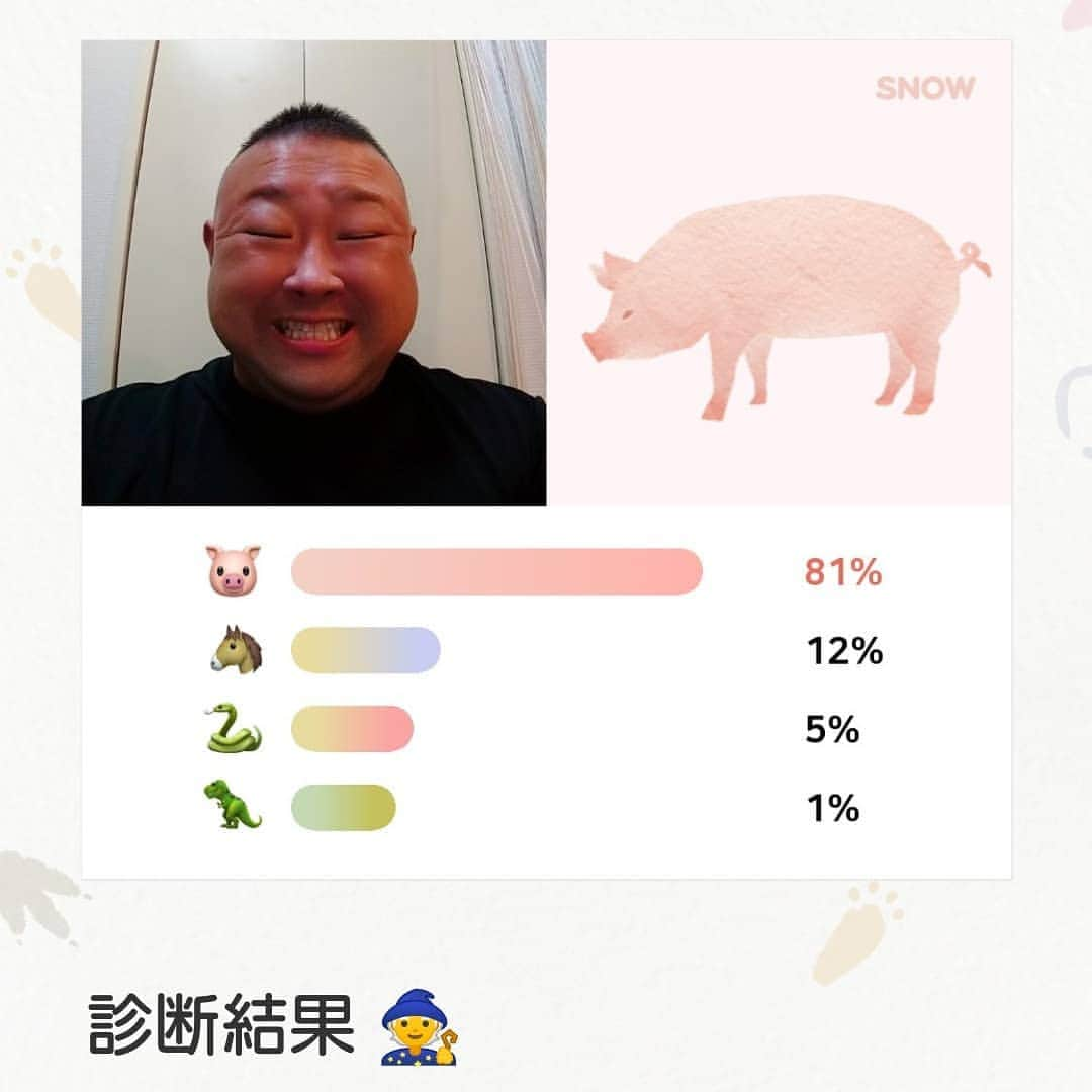 脇知弘さんのインスタグラム写真 - (脇知弘Instagram)「SNOW の動物診断をやってみた😅  色んな顔をして５０回くらい撮ってみたけど全部こぶた😅  すると娘ちゃんが 「そりゃそうやろ、トトは豚か牛か熊しか考えられへんもん」  まぁなぁ～😅 「でもトトはゴリラがいいねん」  「ゴリラはもっとトレーニングせなあか～ん！」  と、一喝されました😅  はーい😅  #脇知弘  #SNOW  #動物診断  #こぶた  #５０回くらい撮っても  #娘ちゃん  #色んな顔  #熊  #牛  #ゴリラ」2月25日 11時29分 - t_waki_at