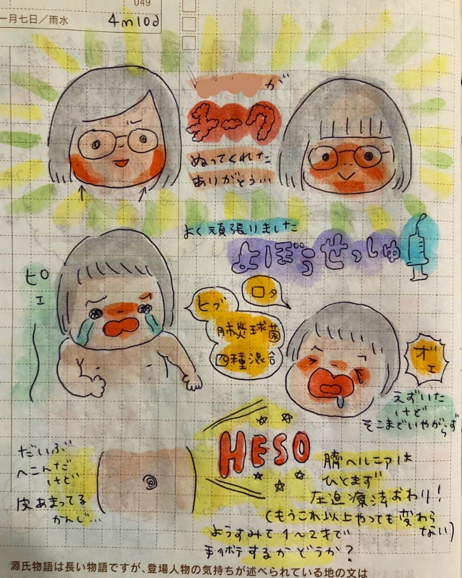 misaさんのインスタグラム写真 - (misaInstagram)「#ほぼ日 #ほぼ日手帳  #ほぼ日絵日記 #絵日記 #育児日記 #育児絵日記 #hobonichi  #イラスト #illust #クリーンカラー#babytime_japan #ベビタイム#ママチャンネル#ママポスト#lin_don_fashion#illustgram_mama#マイナビ子育て部#4m10d#生後4ヶ月#4歳#あんふぁんぎゅって公式グラマー」2月25日 22時06分 - m_hobonichi