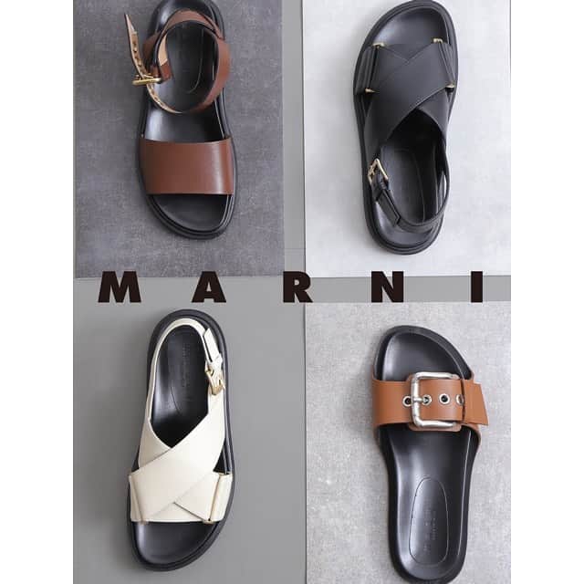 のインスタグラム：「Travel with MARNI 2021🕊  気温もだんだんと暖かくなり、足元も春に向けてサンダル気分に。  オンラインストアではMARNIのセレクトサンダルが揃っております。  是非いつものコーディネートにワンポイント、人とはかぶらない上品かつ高級感のあるフットウェアをお楽しみください👡✨  こだわった良い靴は皆様をこの夏に素敵な場所まで運んでくれるはずです🕊  @marni  @tiara_melrose   #marni#tiara#shoes#sandal#footwear#ティアラ#マルニ#サンダル#2021ss」