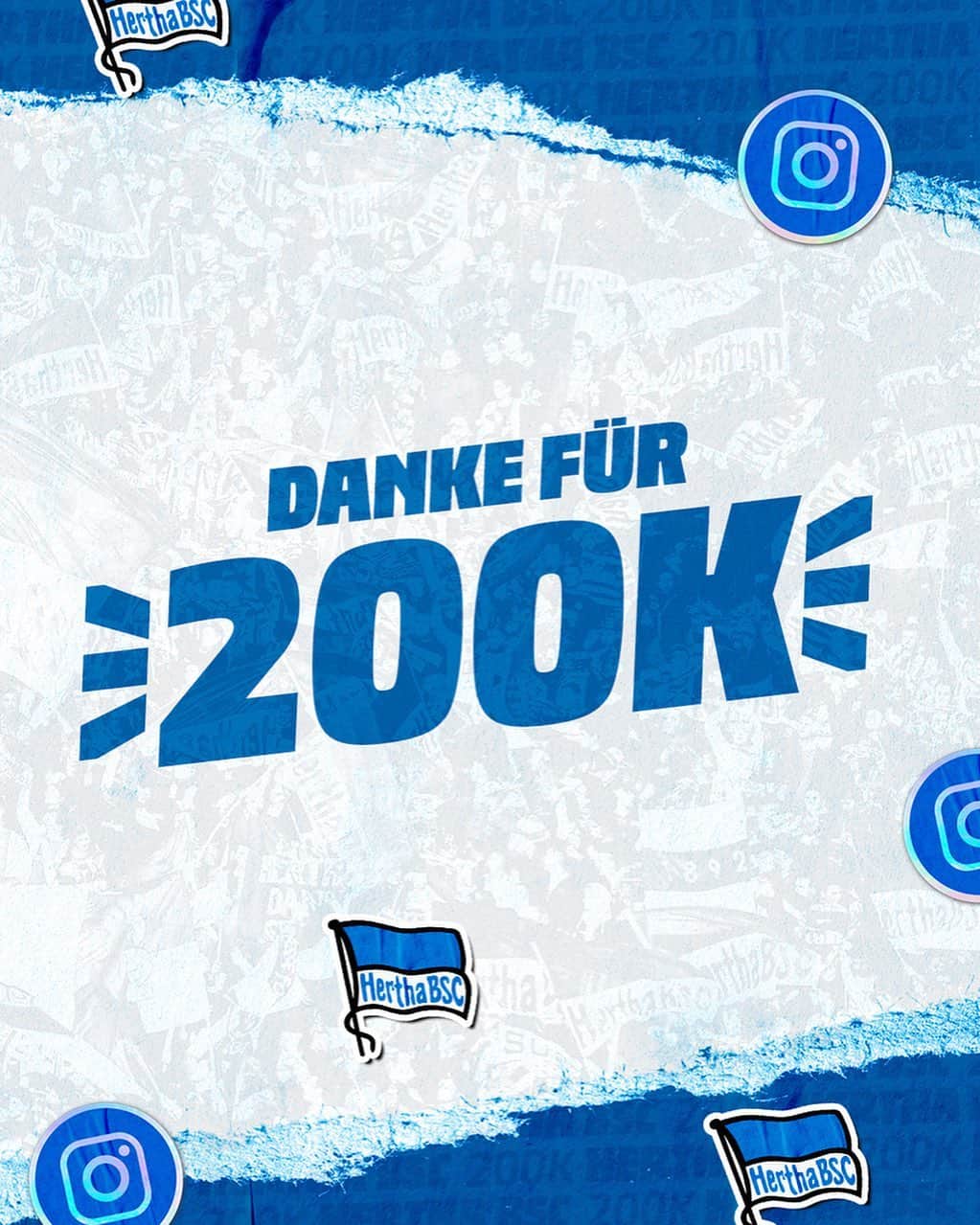 ヘルタ・ベルリンのインスタグラム：「💥 2 0 0 . 0 0 0  FOLLOWER! 💥 Danke an jeden Einzelnen, der uns hier unterstützt! 💙 Thanks for your support! 🤜🤛🚀 . . #GemeinsamHertha #HaHoHe #herthabsc」