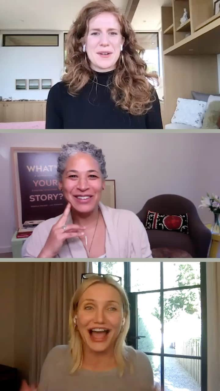 キャメロン・ディアスのインスタグラム：「So this is the second of three Tuning In episodes with @iamrebeccawalker and @lilydiamond. Using their book @whatsyourstorynow, speaks to our interpersonal relationships, how open we are to giving and receiving love, our ability to communicate and how we connect to the people closest to us. I hope the work I did with Rebecca and Lily in this episode can serve as an example as to how this journal can be used to explore your feelings so you can write your own story. ✨📖📝♥️✨  To buy @whatsyourstorynow, please visit the link in their bio!」