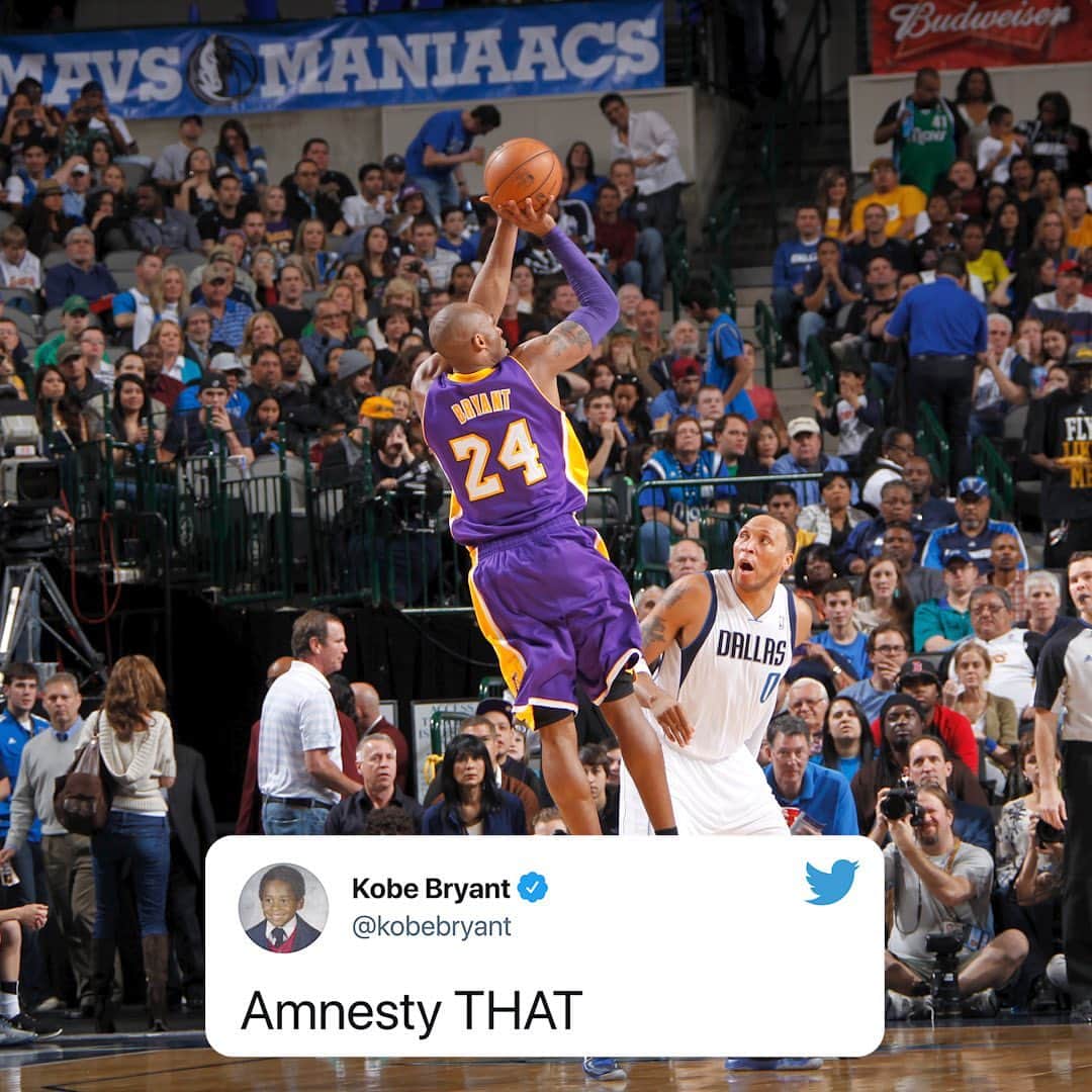 スポーツセンターのインスタグラム：「Eight years ago, Kobe Bryant put on an absolute show in Dallas after Mark Cuban’s comments suggesting the Lakers could amnesty Kobe.   He later tweeted, “Amnesty THAT” after the game.」