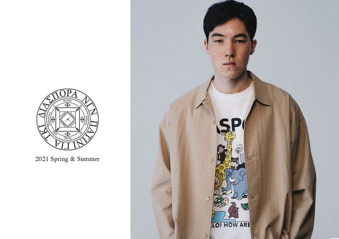 のインスタグラム：「@diaspora_skateboards 21SSのルックが公開となりました。  今回も皆様ご協力ありがとうございました！ 今週土曜から発売です💥  ﻿ Photo @holyze ﻿ Model @shuma1216 @_miugram_  Stylist @baggiojt  Hair make﻿ @yusuke_uts   #diasporaskateboards」