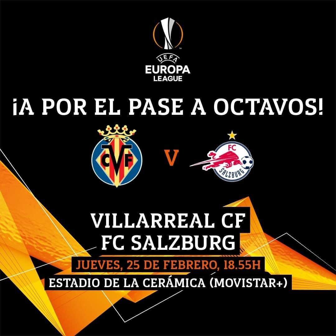 ビジャレアルCFのインスタグラム：「¡A por el pase a octavos de final 💪!  🆚 @fcredbullsalzburg 🏆 @europaleague 🗓 Dieciseisavos de final (vuelta) ⌚ 18.55h 🏟 Estadio de la Cerámica 📺 @movistarplus 📱 #UEL   #Villarreal #futbol #soccer #football #europaleague」