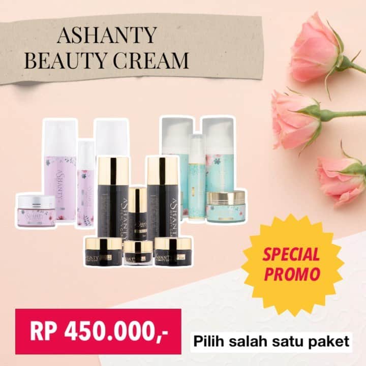 ASHANTY BEAUTY CREAM OFFICIALのインスタグラム：「🎉SPECIAL PROMO 🎉  Dapatkan Ashanty Beauty Cream by @ashantyid hanya Rp 450.000,- perpaket!!! Pilih salah satu cream series yang sesuai dengan jenis dan kondisi kulit wajahmu.  • Whitening Cream Series • Acne Cream Series • Anti Aging Cream Series   Ashanty Beauty Cream merawat dan menutrisi kulit wajah secara maksimal, membuat wajah lebih sehat, cerah dan berseri ✨  Masih tersedia buat kamu!! Promo spesial Eyeliner Pencil by @ashantybeautycosmetics  Dapatkan harga special untuk pembelian: • Exclusive Eyeliner Pencil by Ashanty 2 pcs hanya Rp 75.000,- dari harga normal Rp 150.000,-  Satu lagi yang Baru dari @aurellolycosmetics Aurelloly Blush on dengan 3 jenis  yang berbeda yaitu : 1. Blush On Cream membuat riasan pada tulang pipi terkesan natural dan merona serta kulit terlihat glowing.  2. Blush On Powder memberikan hasil yang natural namun tetap terlihat segar. 3. Aurelloly Shading untuk membuat counture pada tulang pipi sehingga wajah nampak tirus, untuk hasil  yang maksimal, setelah penggunaan dipadukan dengan blush on Aurelloly.  Formulasinya cocok dan aman untuk semua jenis kulit. Dikemas dalam kemasan yang praktis dan stylish sehingga cocok untuk dibawa kemana-mana.  Pesan sekarang juga sebelum kehabisan! Informasi dan pemesanan kamu bisa langsung click link yang sudah tertera di Bio IG @ashantyid atau bisa langsung kunjungi masing - masing instagram official @ashantybeautycosmetics @aurellolycosmetics Happy Shopping 🛍」