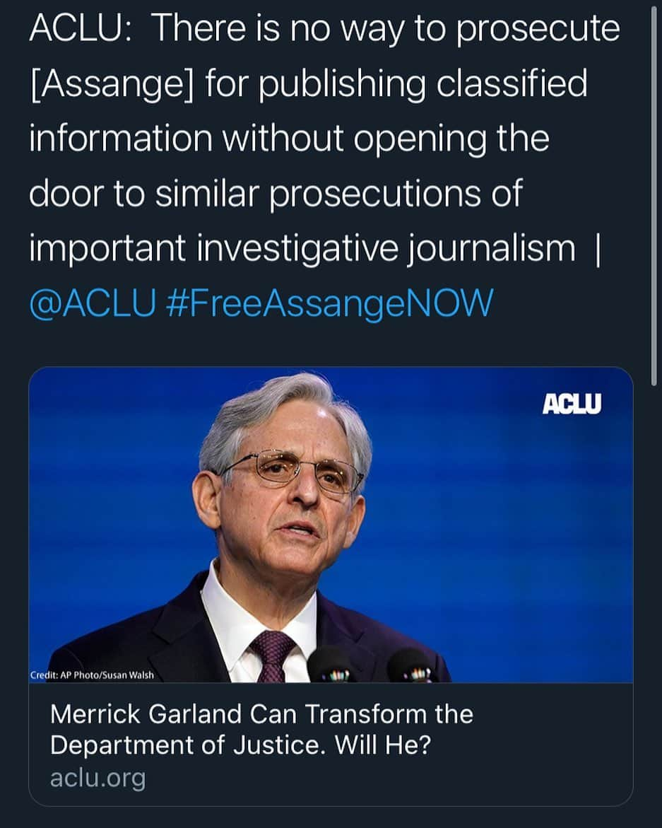 WikiLeaksさんのインスタグラム写真 - (WikiLeaksInstagram)「@aclu_nationwide #FreeAssangeNOW」2月25日 23時40分 - wikileaks