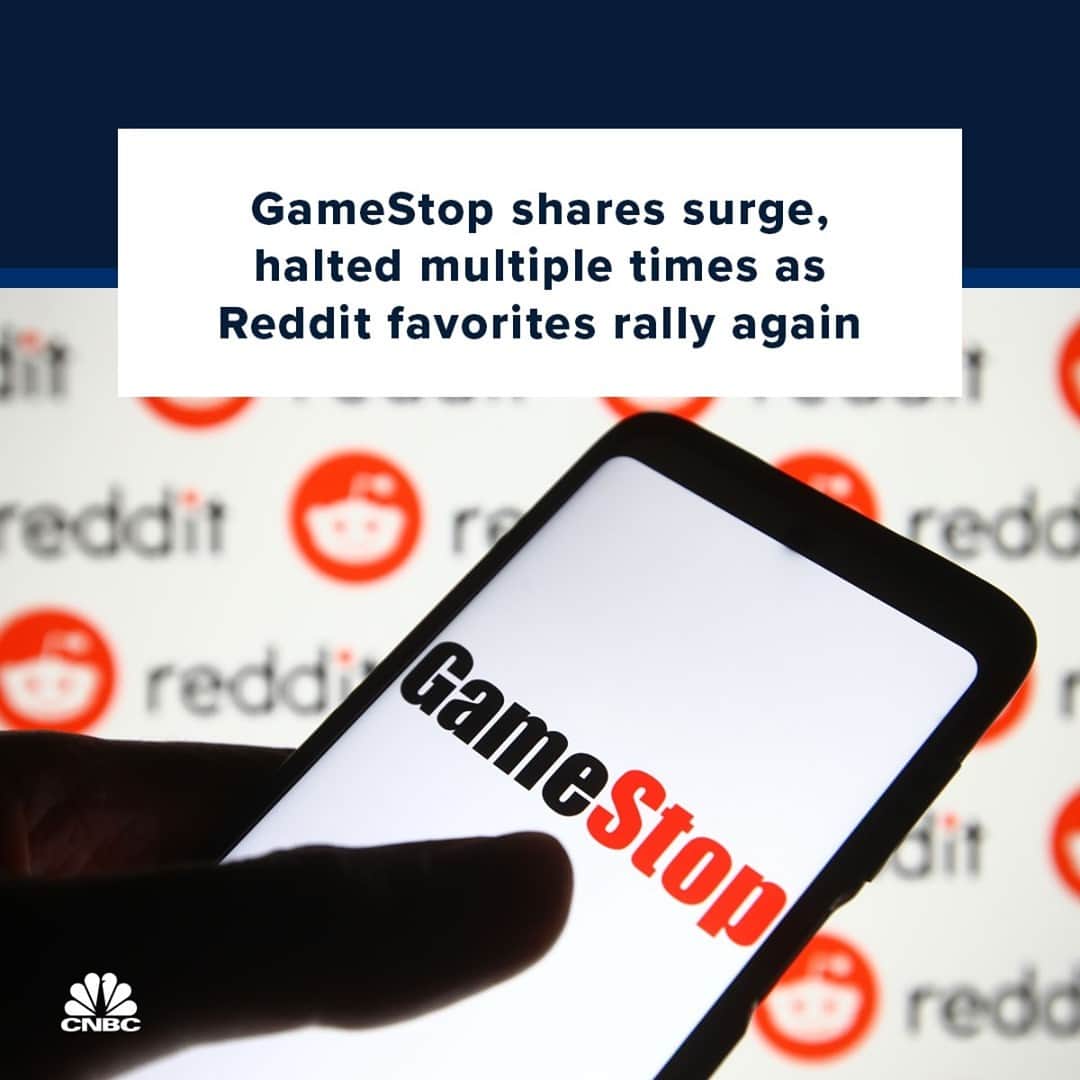 CNBCさんのインスタグラム写真 - (CNBCInstagram)「Shares of GameStop jumped again on Thursday as heavily-shorted stocks favored by Reddit traders look set for a resurgence. 👀⁠ ⁠ The stock last traded up 23% for the session. Shares were up nearly 50% when trading was halted shortly after the opening bell, and shares were halted multiple times after that. Investors piled into the bricks-and-mortar video game retailer on Wednesday following the reported ousting of CFO Jim Bell, sending the stock soaring 103.9% before trading was halted.⁠ ⁠ The company announced Tuesday that Bell will resign on March 26, with reports suggesting that Ryan Cohen – GameStop investor and co-founder of online pet food retailer Chewy – and the board forced the move in order to accelerate its transition online.⁠ ⁠ Link in bio for full details.」2月26日 0時19分 - cnbc