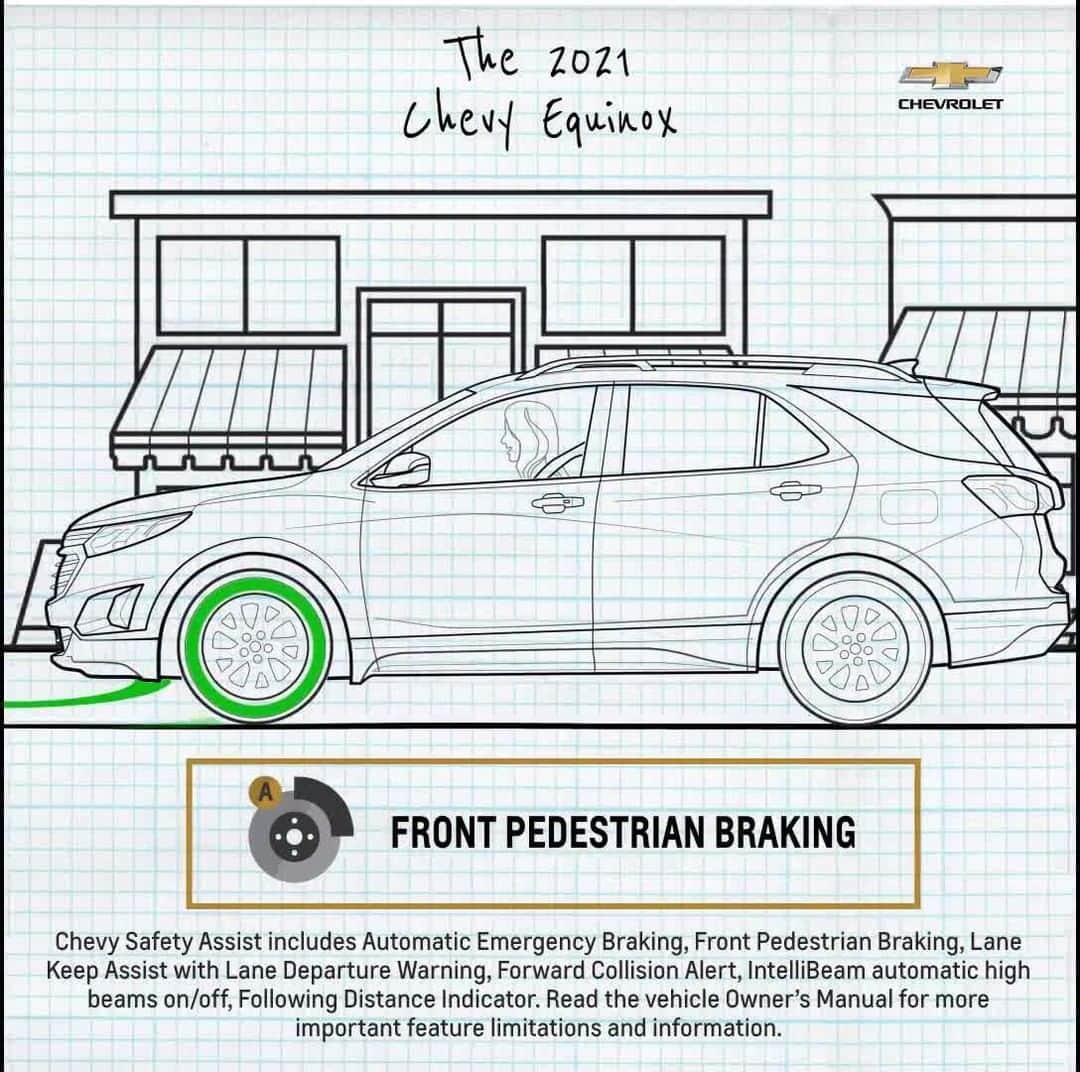 シボレーのインスタグラム：「Keeping everyone's safety top of mind. Front Pedestrian Braking is just one of the standard #Chevy Safety Assist features included in the 2021 #ChevyEquinox.」