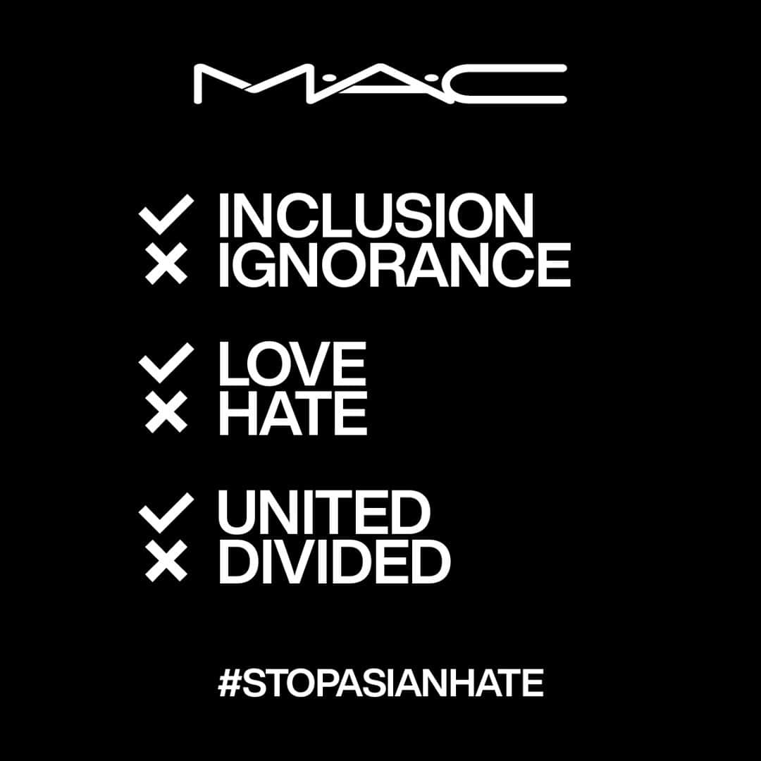 メイクアップアートコスメティックスのインスタグラム：「We stand with our Asian consumers, collaborators, Artists and employees around the world. Let’s work together to advocate for universal love and support – not violence and hate. All Ages, All Races, All Genders. #StopAsianHate To learn more about #StopAAPIHate, find links to resources here - @StopAAPIHate」