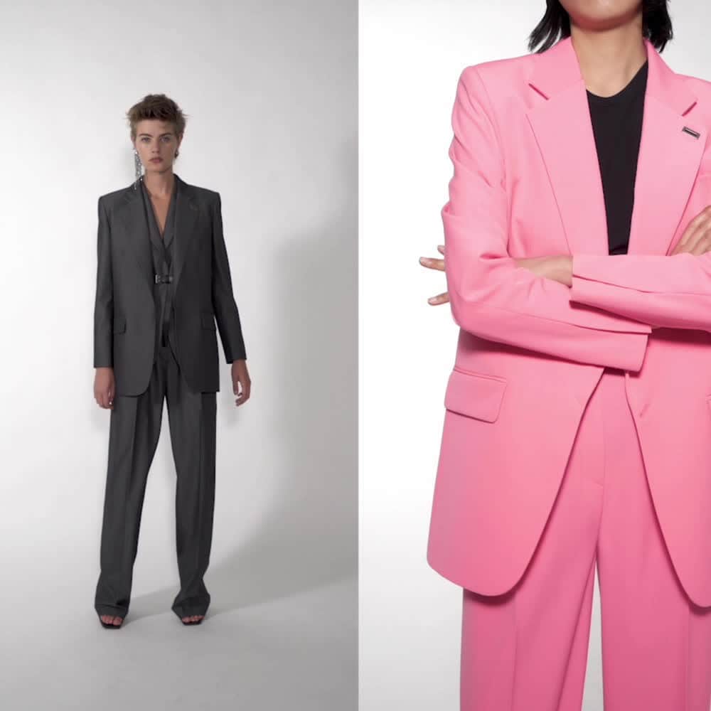 バルバラ ビュイのインスタグラム：「SPRING/SUMMER 21 - GOOD MASCULINE VOLUME, SHARP AND CUT TAILORING, PLAYLING WITH SUPERPOSITION.⁣ video - @anthonygallizia⁣ model - @celine_bouly @meg__fuji⁣ #technicolor #tailoring #barbarabui #ss21 #spring #LeTailoringBarbaraBui」