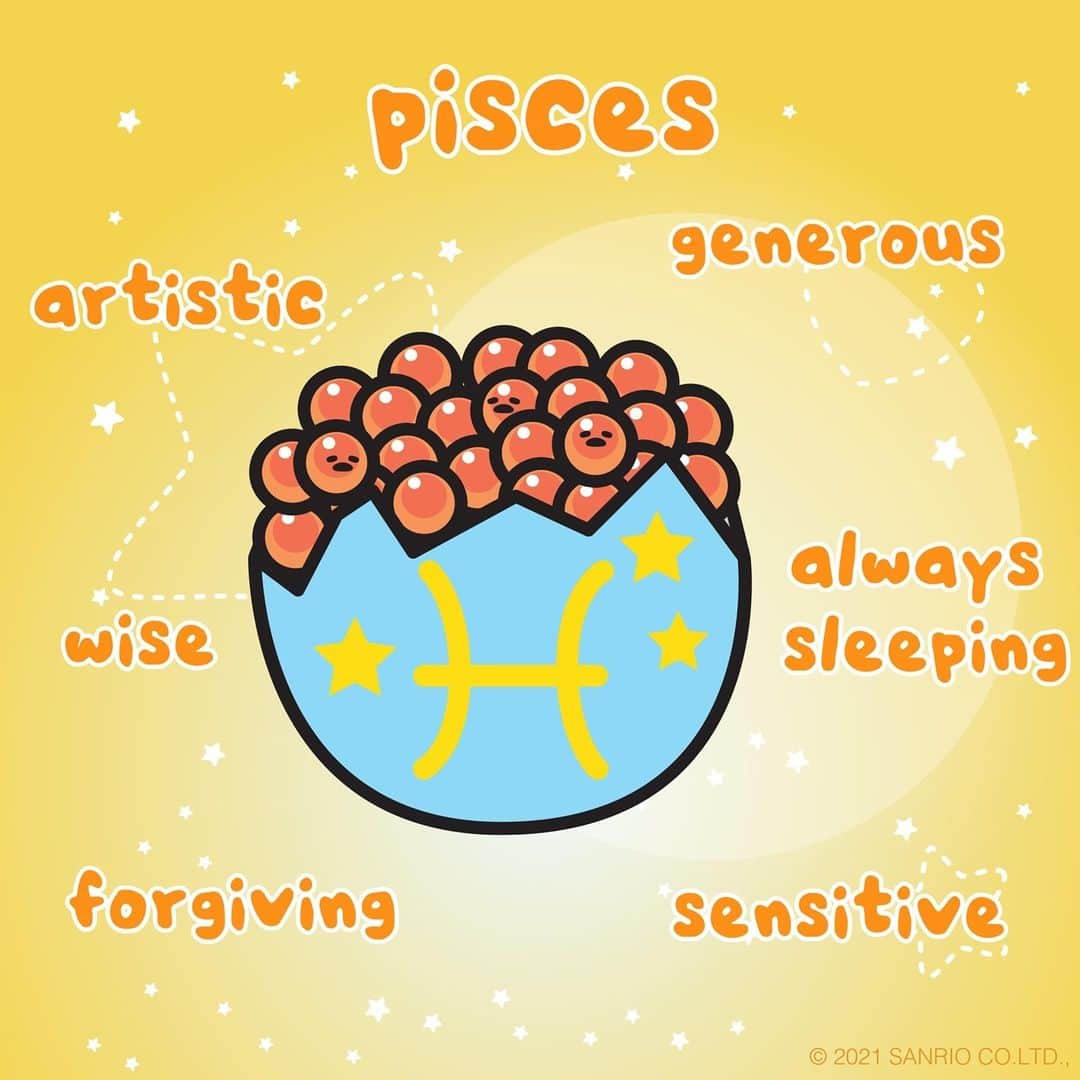 のインスタグラム：「it's #pisces season ♓ tag a sleepy pisces 💤⁠ ⁠ link in bio to shop #gudetama zodiac tees...」