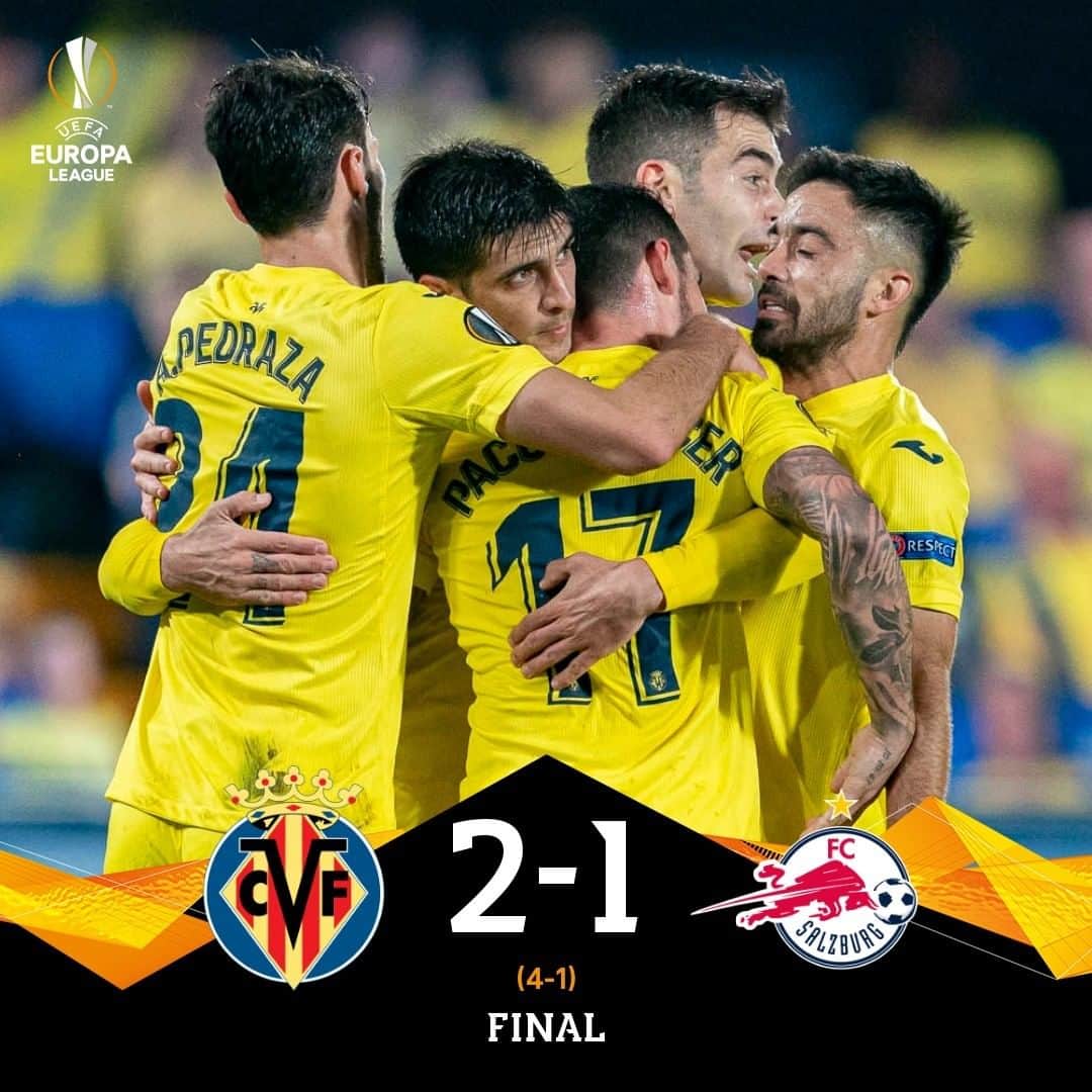 ビジャレアルCFのインスタグラム：「¡𝔽𝕀𝕀𝕀𝕀𝕀𝕀𝕀ℕ𝔸𝔸𝔸𝔸𝕃 💪!  ¡𝗘𝗟 𝗩𝗜𝗟𝗟𝗔𝗥𝗥𝗘𝗔𝗟 𝗦𝗘 𝗠𝗘𝗧𝗘 𝗘𝗡 𝗢𝗖𝗧𝗔𝗩𝗢𝗦 𝗗𝗘 𝗟𝗔 @europaleague 🏆!  ¡Los amarillos, que fueron de menos a más, avanzan de ronda con un doblete de un @gerard_moreno en un estado de forma espectacular!  FULL-TIME 💪!  VILLARREAL ARE IN TO THE @europaleague ROUND OF 16 🏆!  The Yellows, who grew into the match, qualify for the next round thanks to a brace from @gerard_moreno, who is in spectacular form!  #futbol #soccer #football #europaleague #UEL」